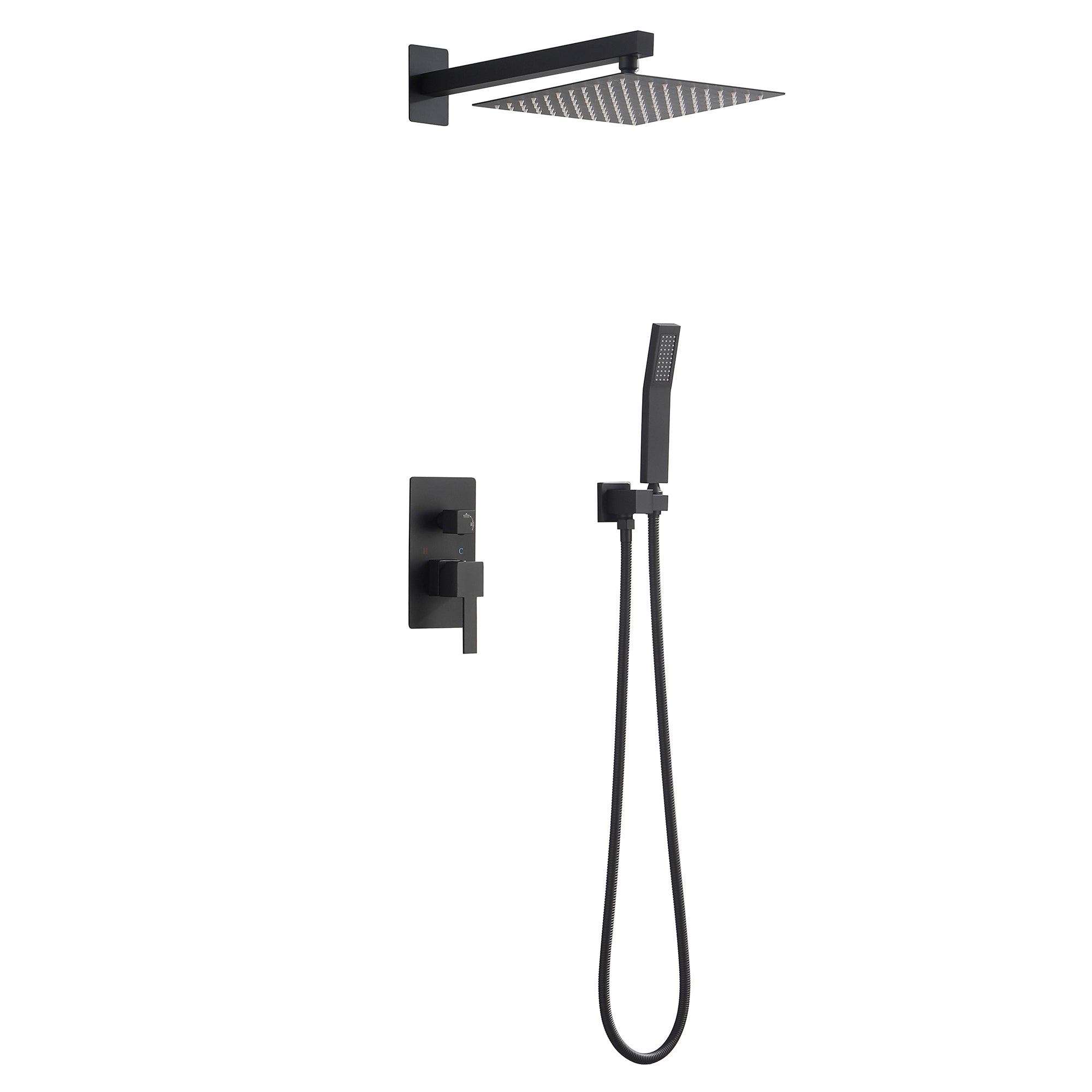 Wall-Mounted Square Shower System Handheld Shower in Matte Black