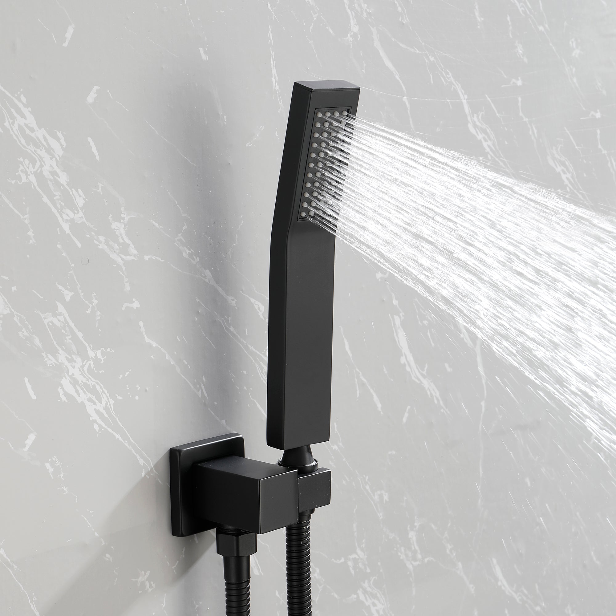 Wall-Mounted Square Shower System Handheld Shower in Matte Black