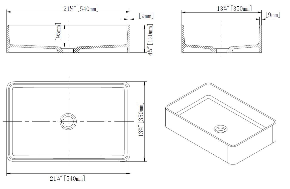 Stone Rectangular Vessel Bathroom Sink in Matte White