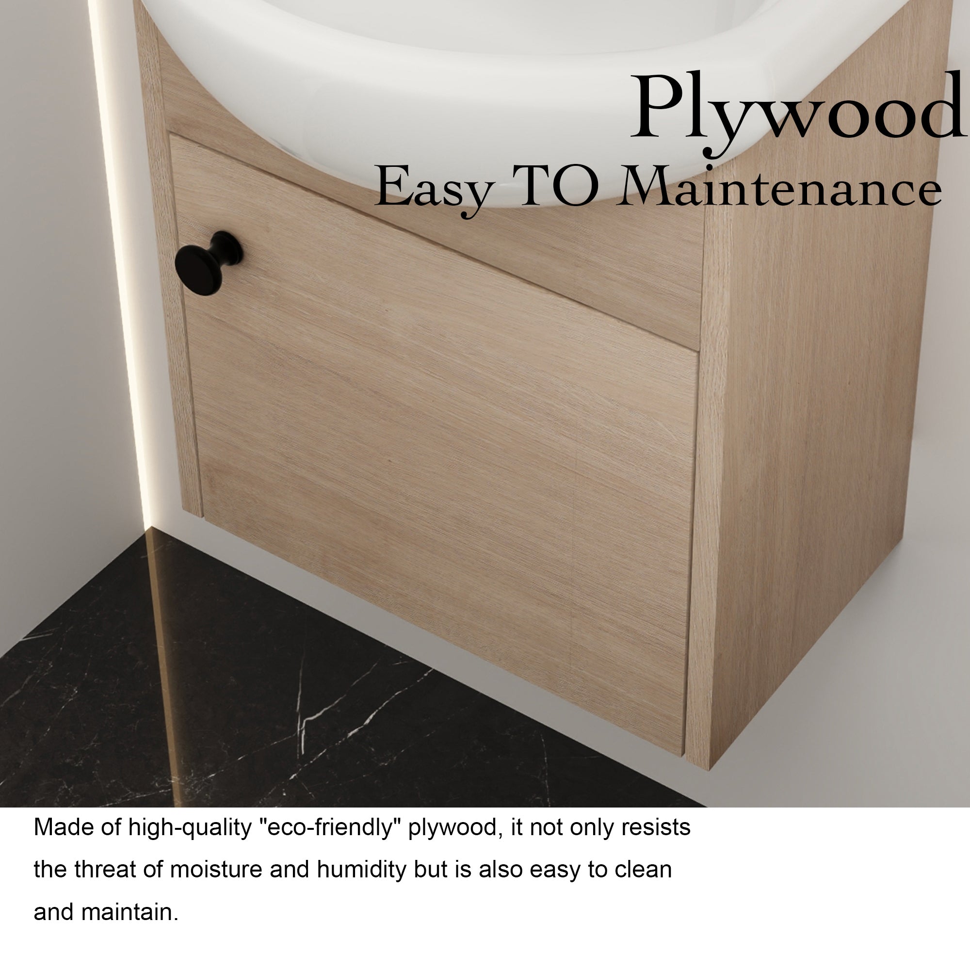 18 Inch Wall Mounting Design Bathroom Vanity in Plain Light Oak With Ceramic Sink
