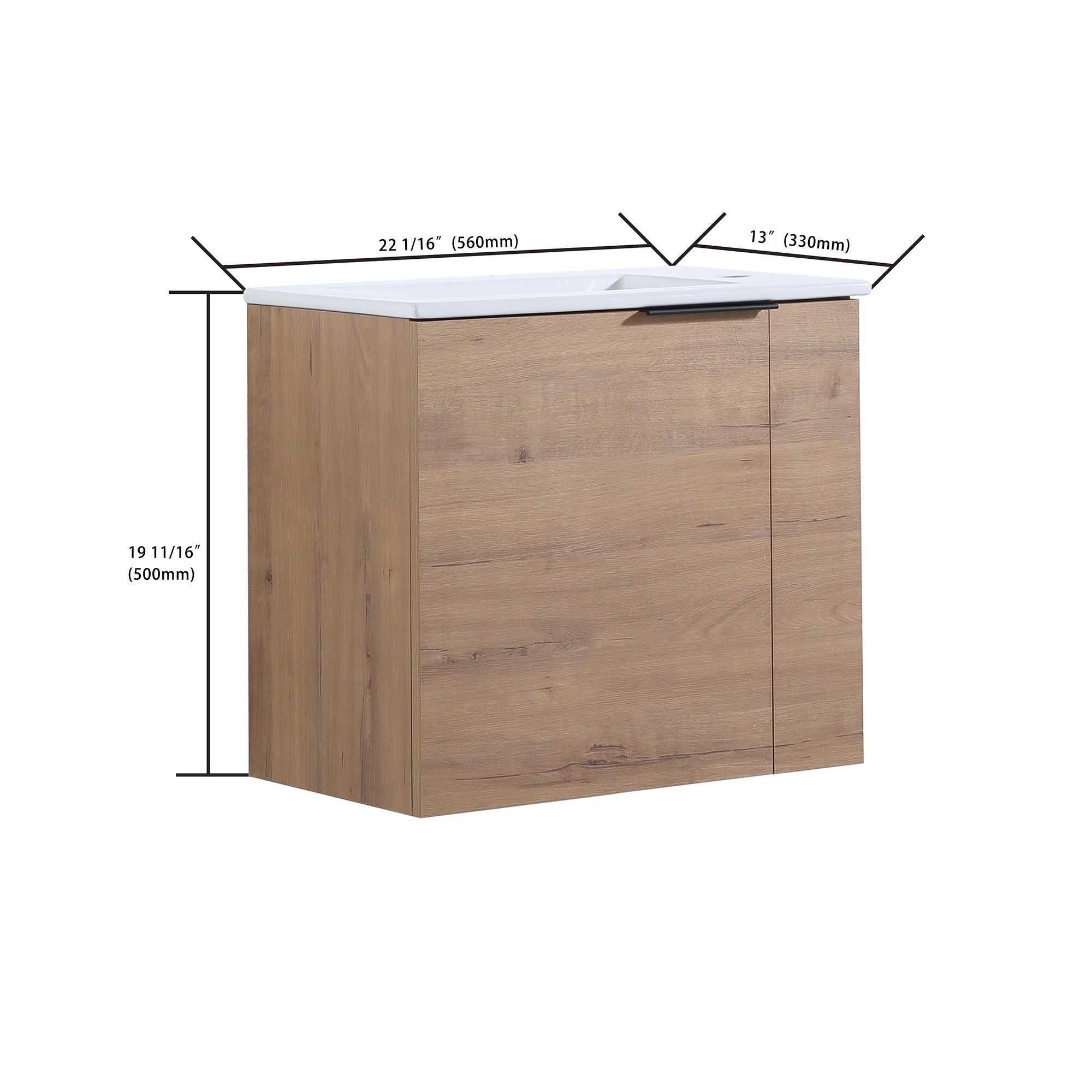 22 inch Plywood Wall-Mounted Bathroom Vanity Set with Integrated Ceramic Sink