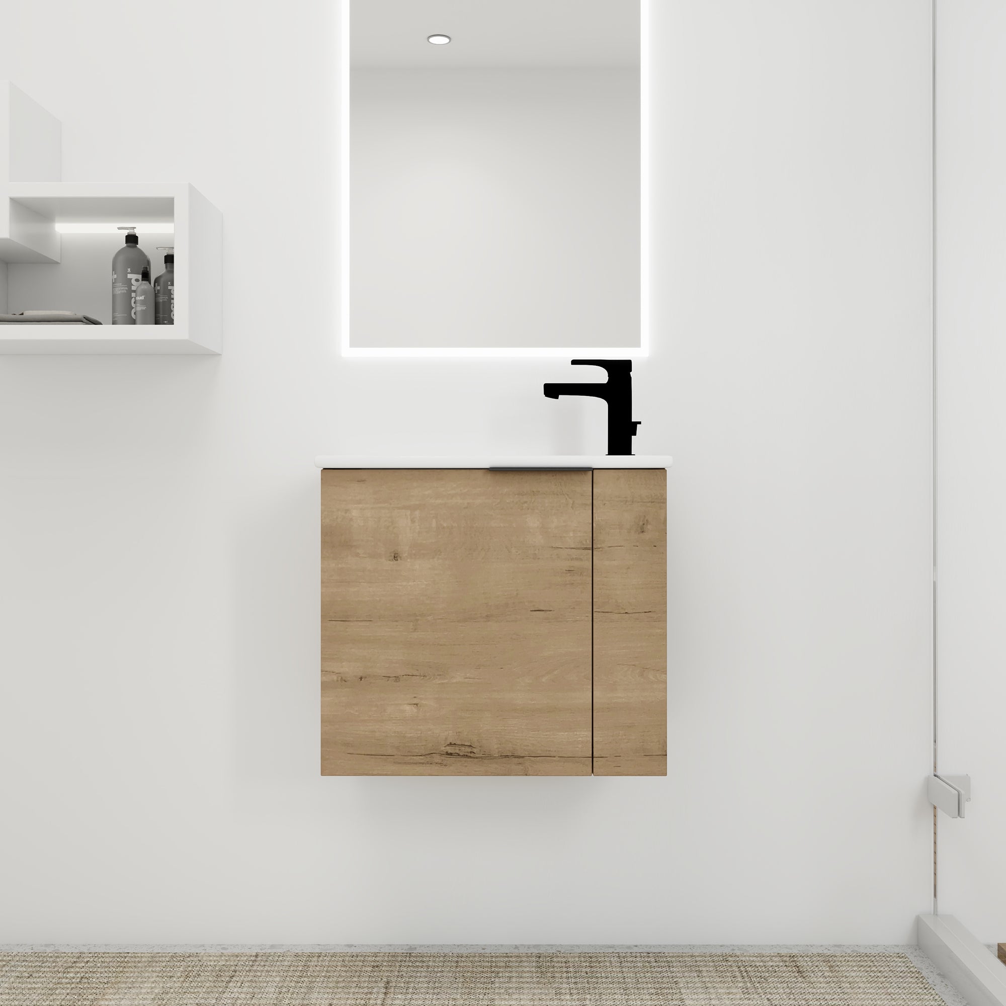22 inch Plywood Wall-Mounted Bathroom Vanity Set with Integrated Ceramic Sink