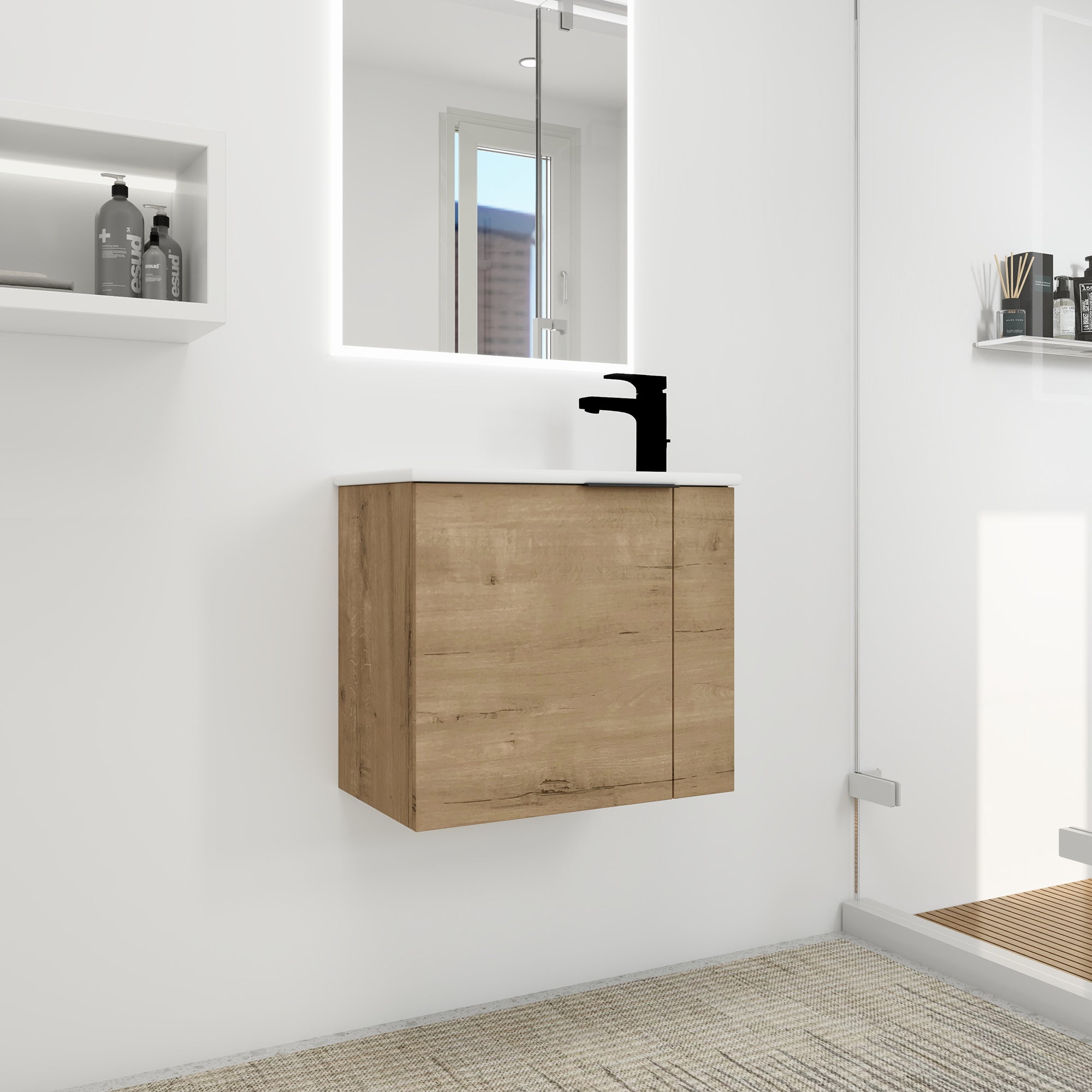 22 inch Plywood Wall-Mounted Bathroom Vanity Set with Integrated Ceramic Sink