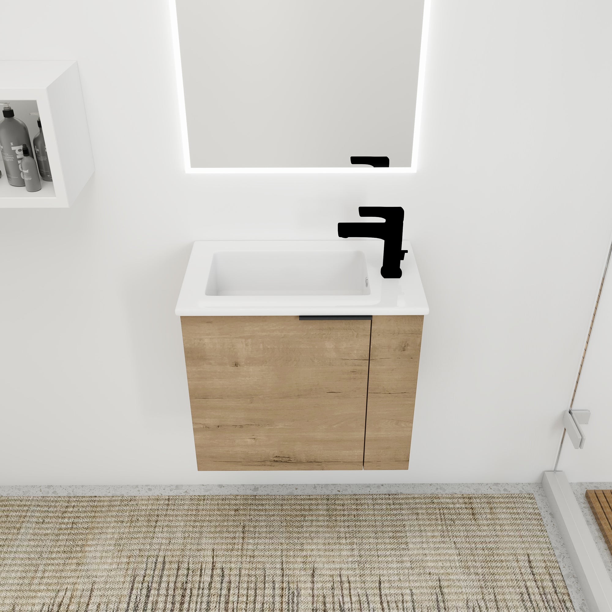 22 inch Plywood Wall-Mounted Bathroom Vanity Set with Integrated Ceramic Sink