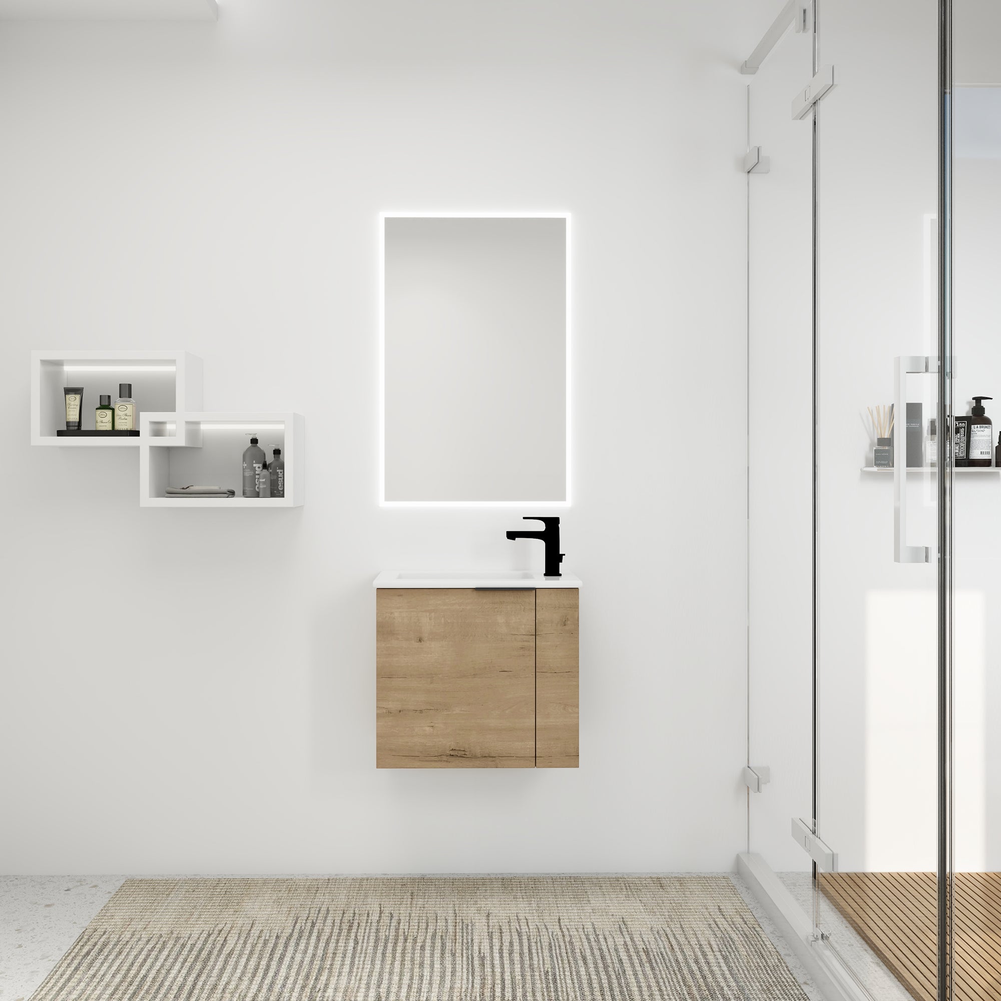 22 inch Plywood Wall-Mounted Bathroom Vanity Set with Integrated Ceramic Sink