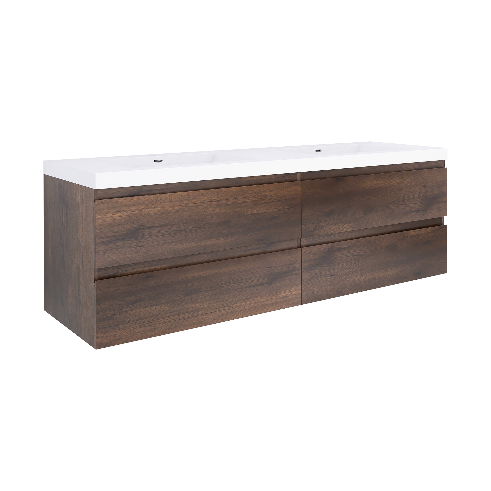 Wall Mounted Bathroom Vanity with Soft-closing Drawers with Cultured Marble Double Sink