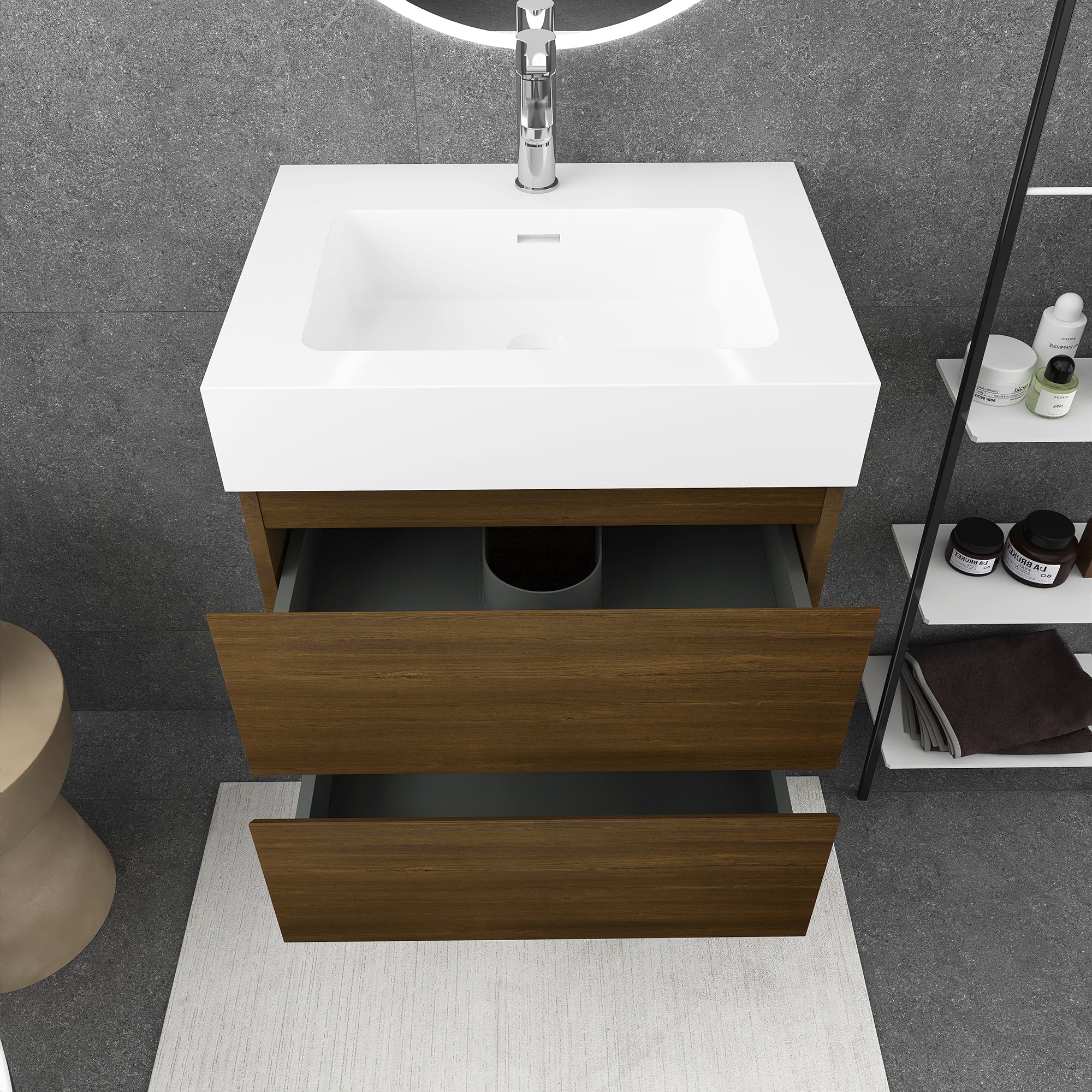 24"/30"/36" Wall-Mounted Bathroom Vanity Set with 2 Drawers and White Resin Sink