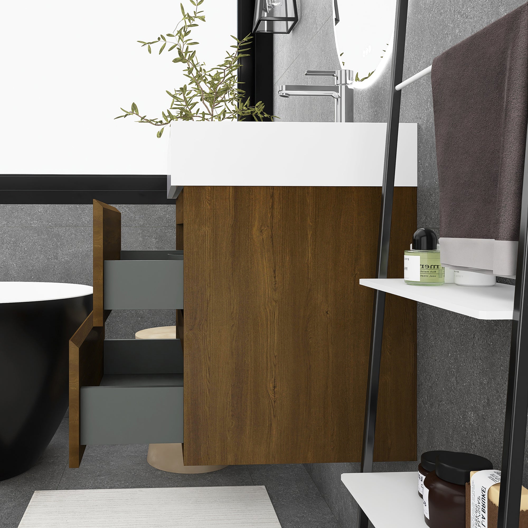 24"/30"/36" Wall-Mounted Bathroom Vanity Set with 2 Drawers and White Resin Sink