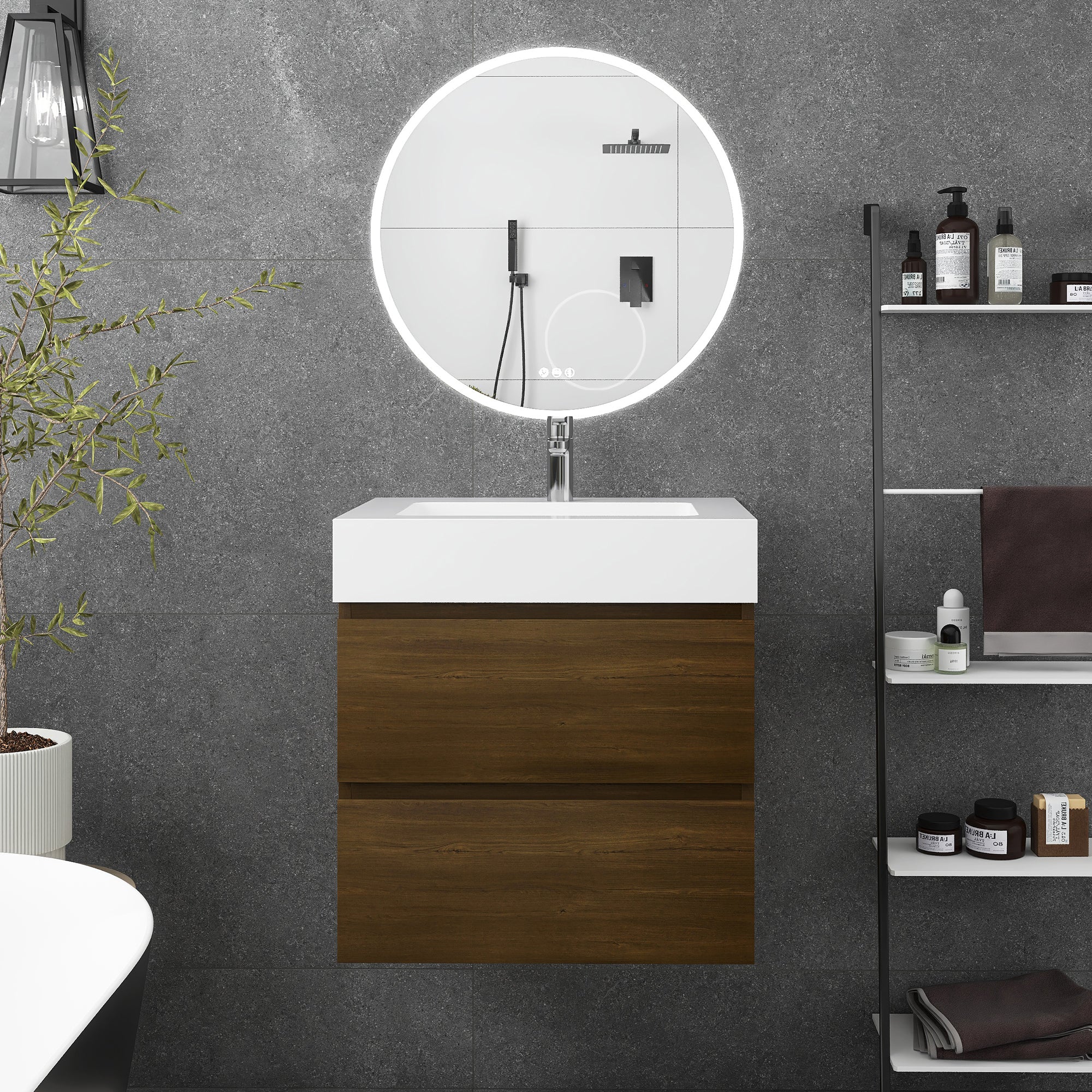 24"/30"/36" Wall-Mounted Bathroom Vanity Set with 2 Drawers and White Resin Sink