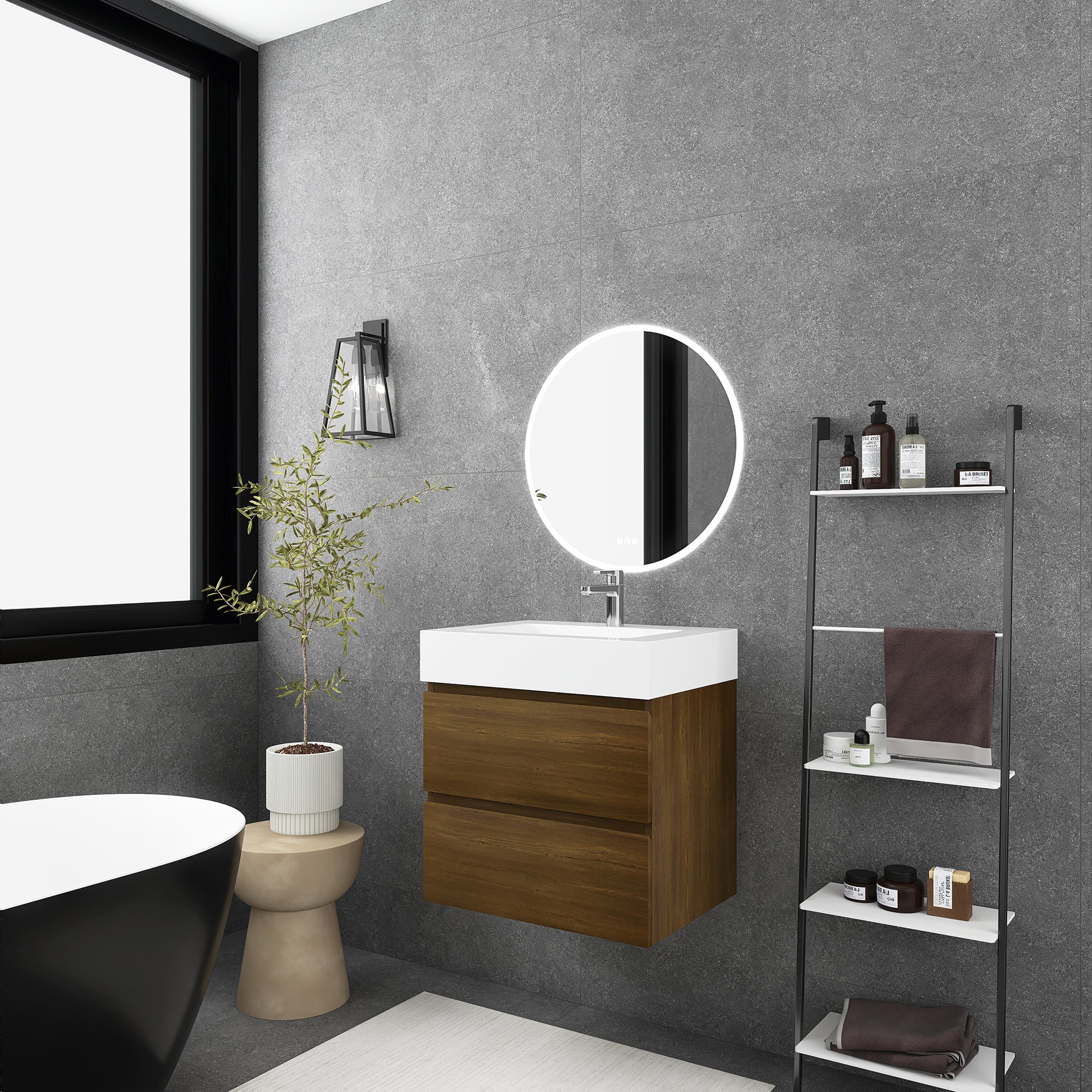24"/30"/36" Wall-Mounted Bathroom Vanity Set with 2 Drawers and White Resin Sink