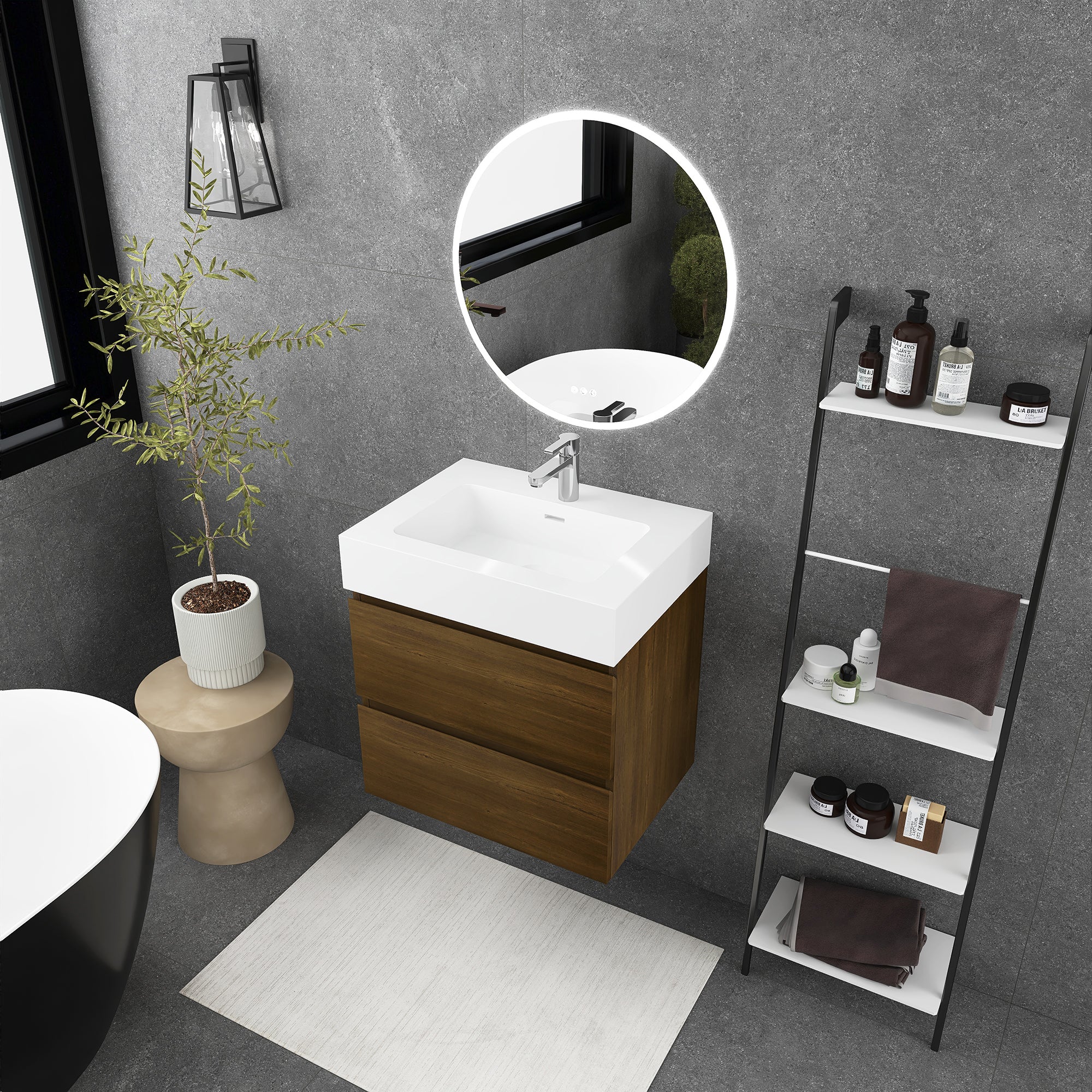 24"/30"/36" Wall-Mounted Bathroom Vanity Set with 2 Drawers and White Resin Sink