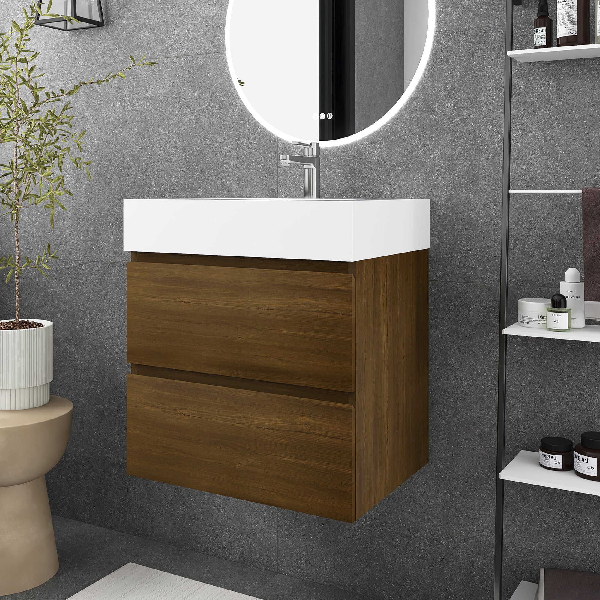 24"/30"/36" Wall-Mounted Bathroom Vanity Set with 2 Drawers and White Resin Sink