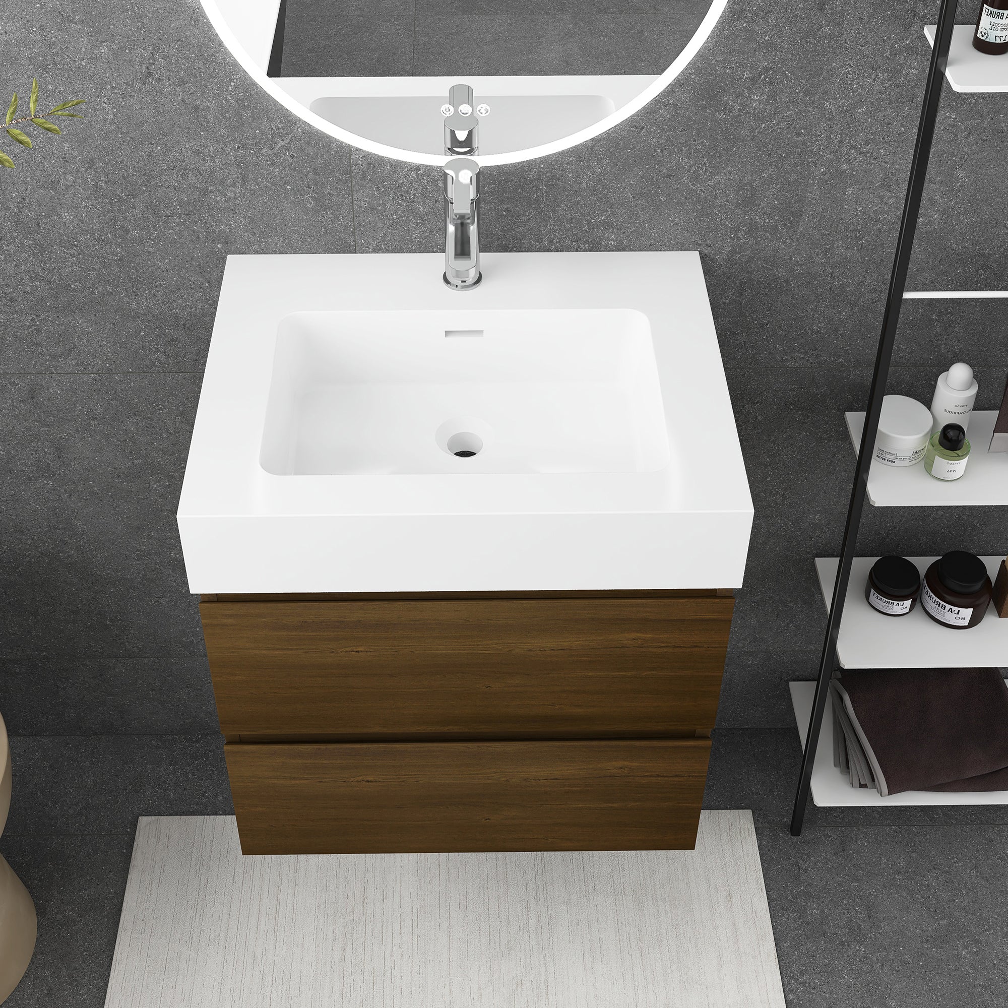 24"/30"/36" Wall-Mounted Bathroom Vanity Set with 2 Drawers and White Resin Sink