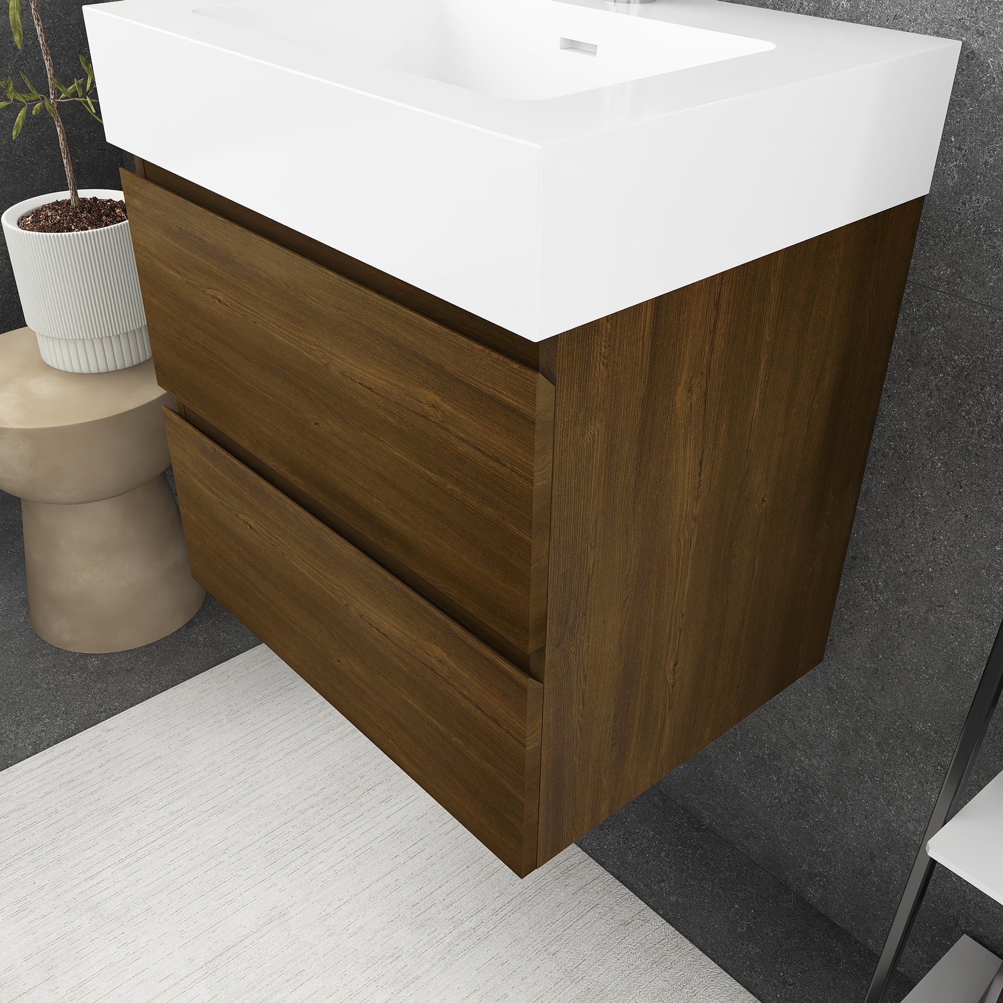 24"/30"/36" Wall-Mounted Bathroom Vanity Set with 2 Drawers and White Resin Sink