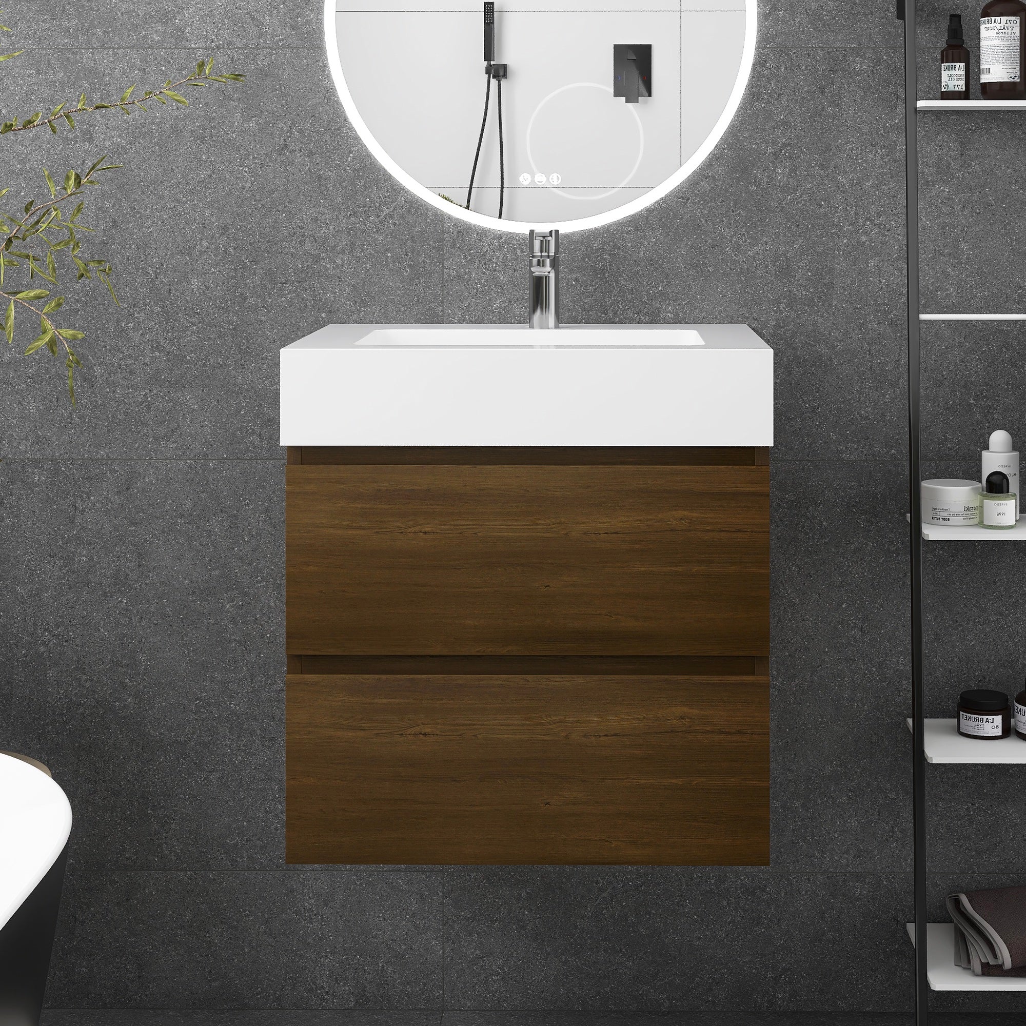 Wall-Mounted Bathroom Vanity Set with 2 Drawers and Solid surface Sink