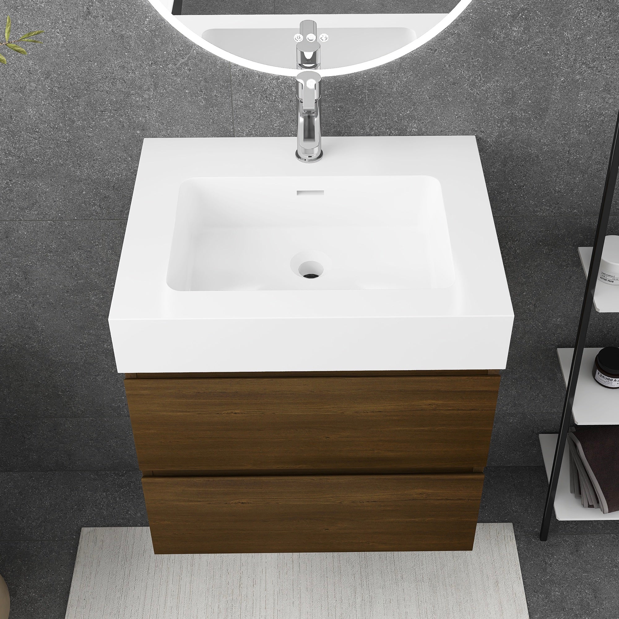 Wall-Mounted Bathroom Vanity Set with 2 Drawers and Solid surface Sink