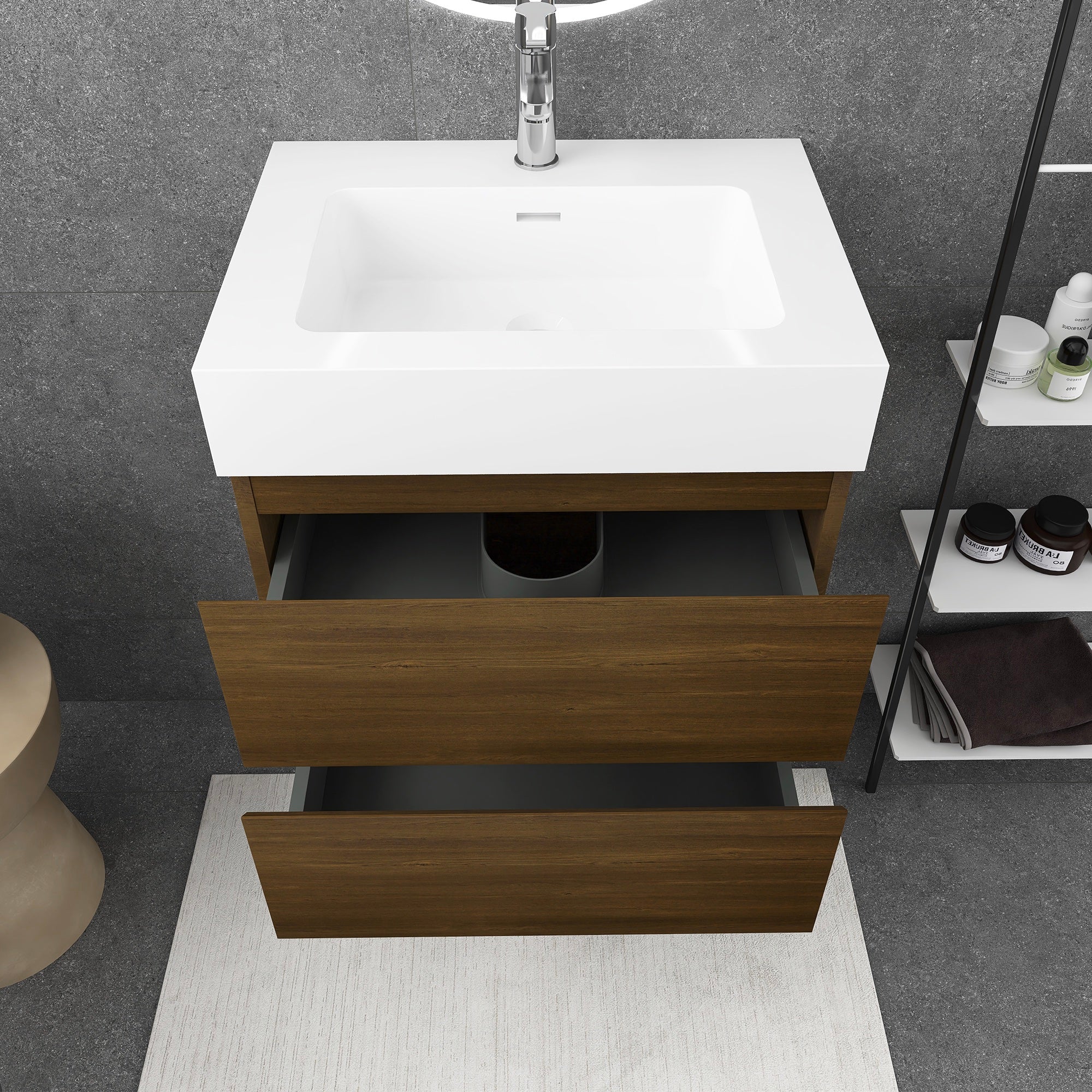 Wall-Mounted Bathroom Vanity Set with 2 Drawers and Solid surface Sink