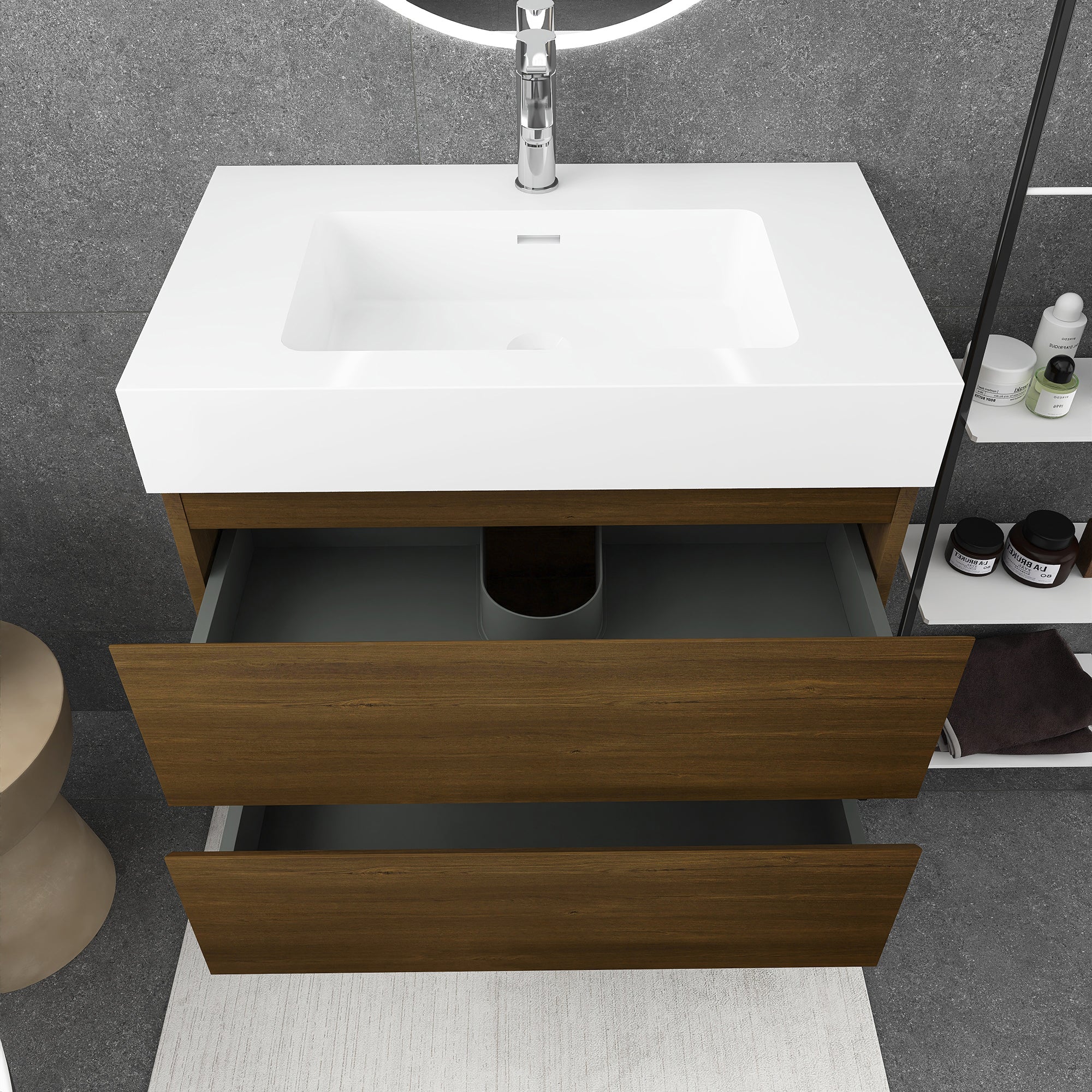 24"/30"/36" Wall-Mounted Bathroom Vanity Set with 2 Drawers and White Resin Sink