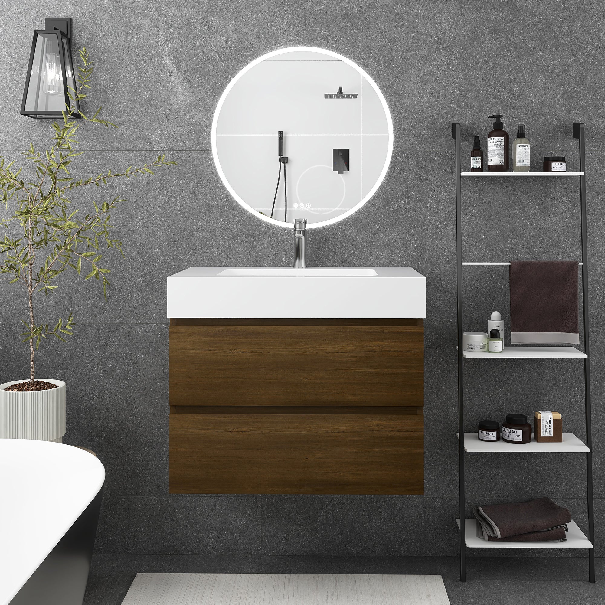 24"/30"/36" Wall-Mounted Bathroom Vanity Set with 2 Drawers and White Resin Sink