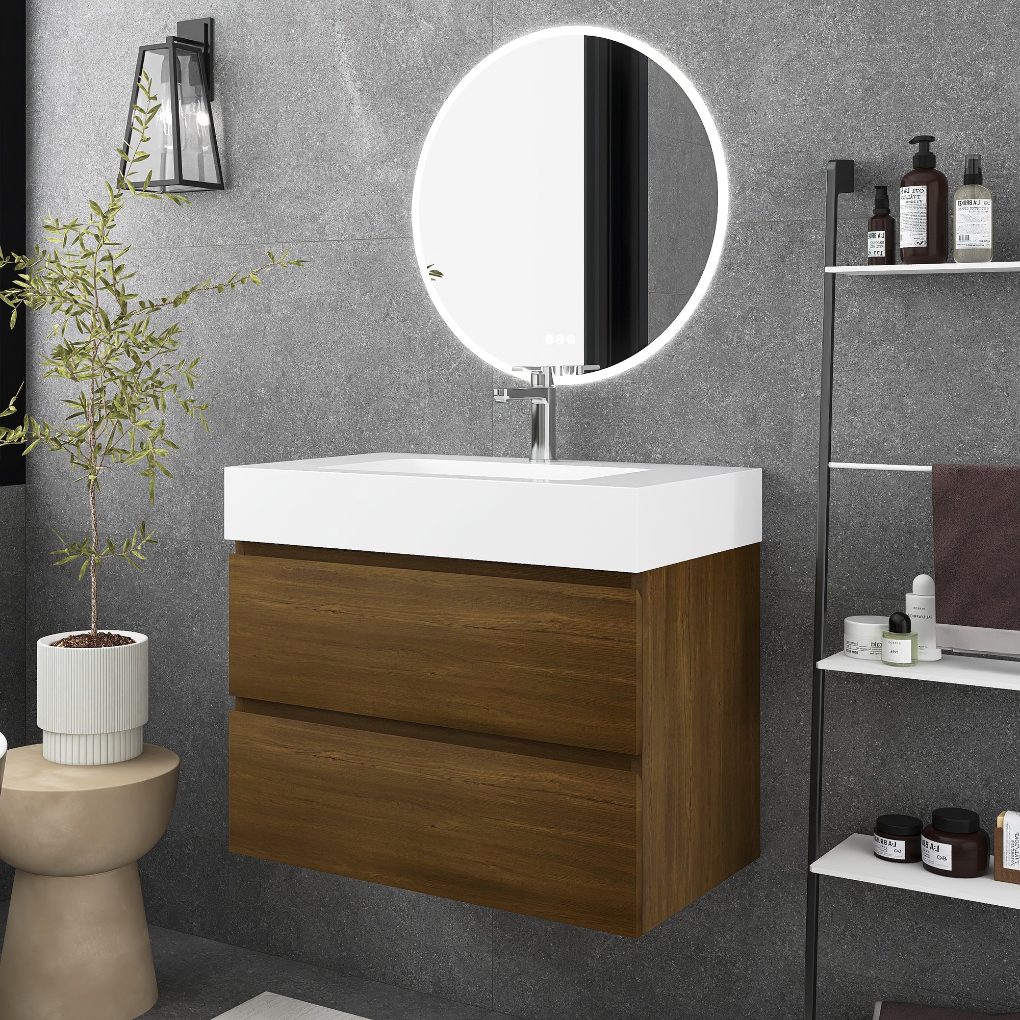 24"/30"/36" Wall-Mounted Bathroom Vanity Set with 2 Drawers and White Resin Sink