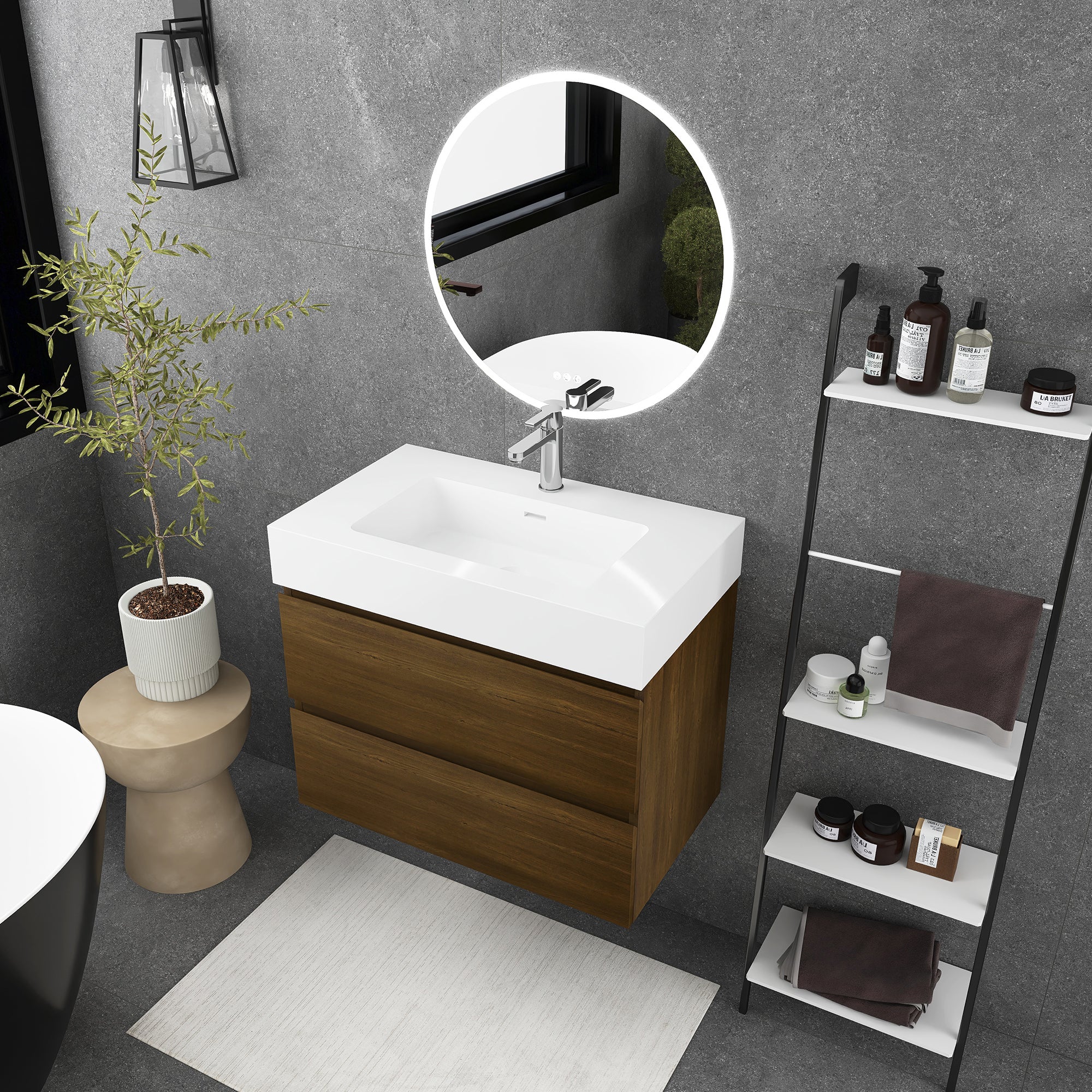 24"/30"/36" Wall-Mounted Bathroom Vanity Set with 2 Drawers and White Resin Sink