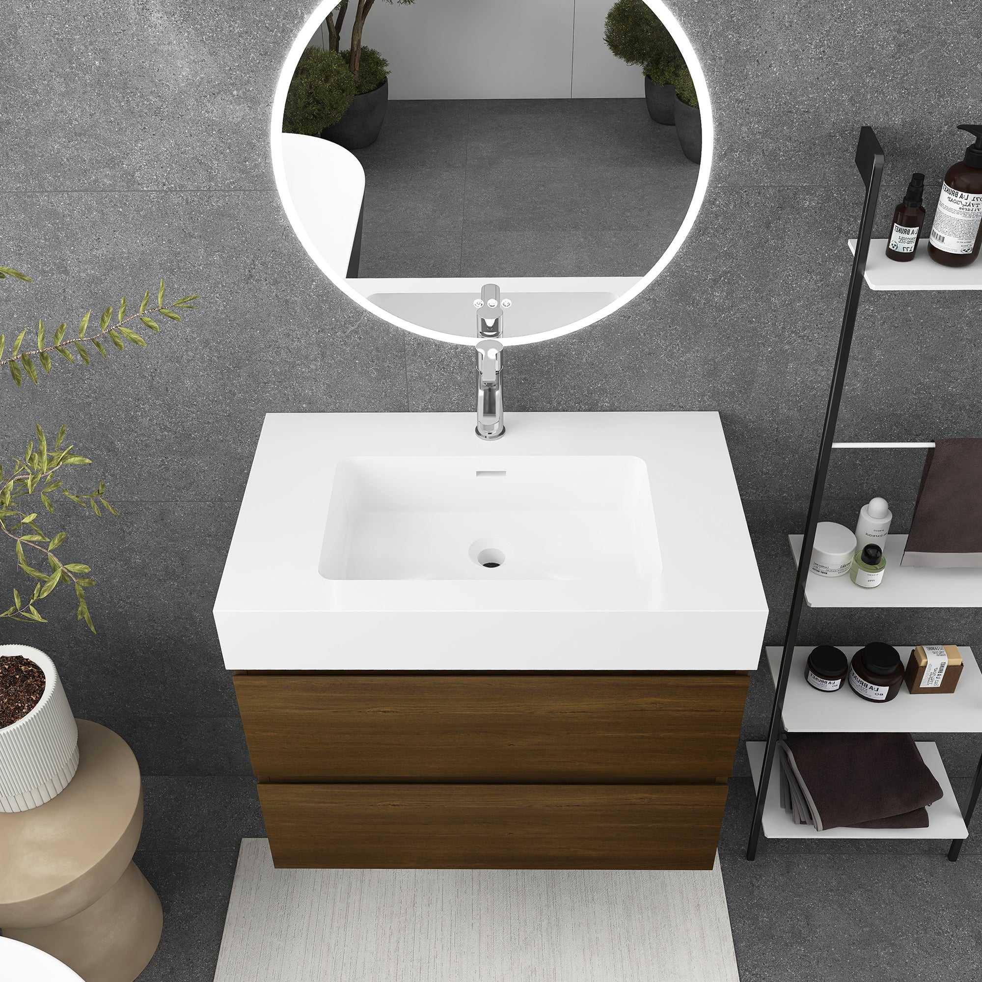 24"/30"/36" Wall-Mounted Bathroom Vanity Set with 2 Drawers and White Resin Sink