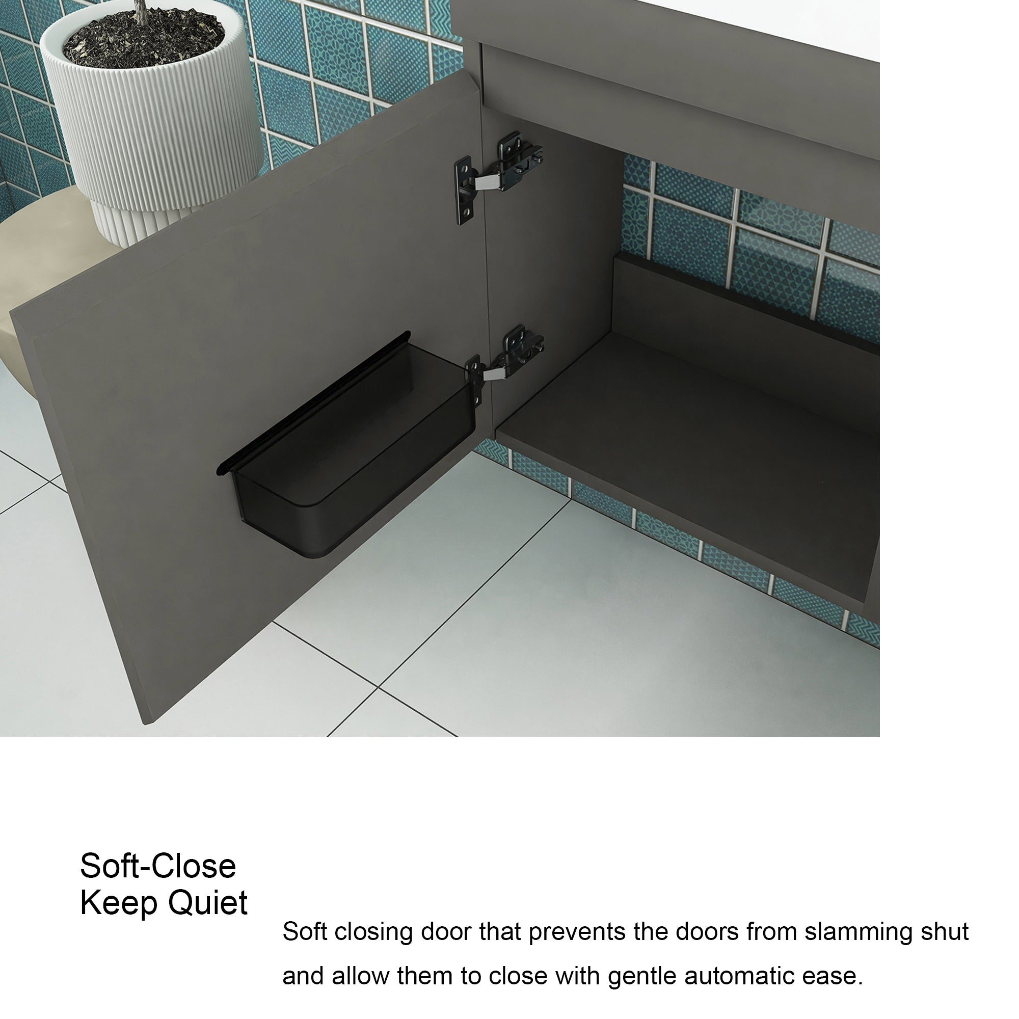 18 in. W x 10 in. D x 25 in. H Single Sink Narrow Floating Bath Vanity in Gray with White Solid Surface Top