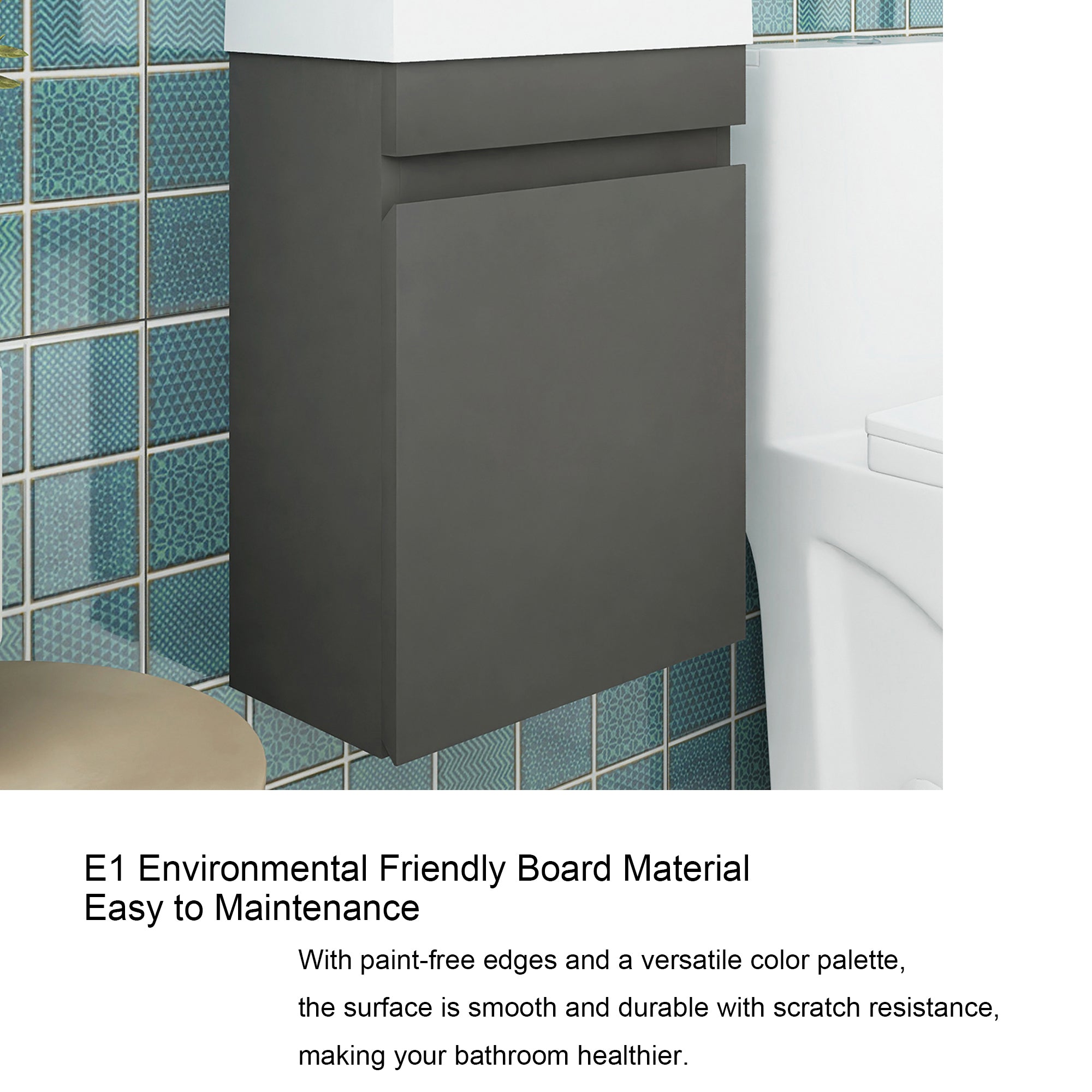 18 in. W x 10 in. D x 25 in. H Single Sink Narrow Floating Bath Vanity in Gray with White Solid Surface Top