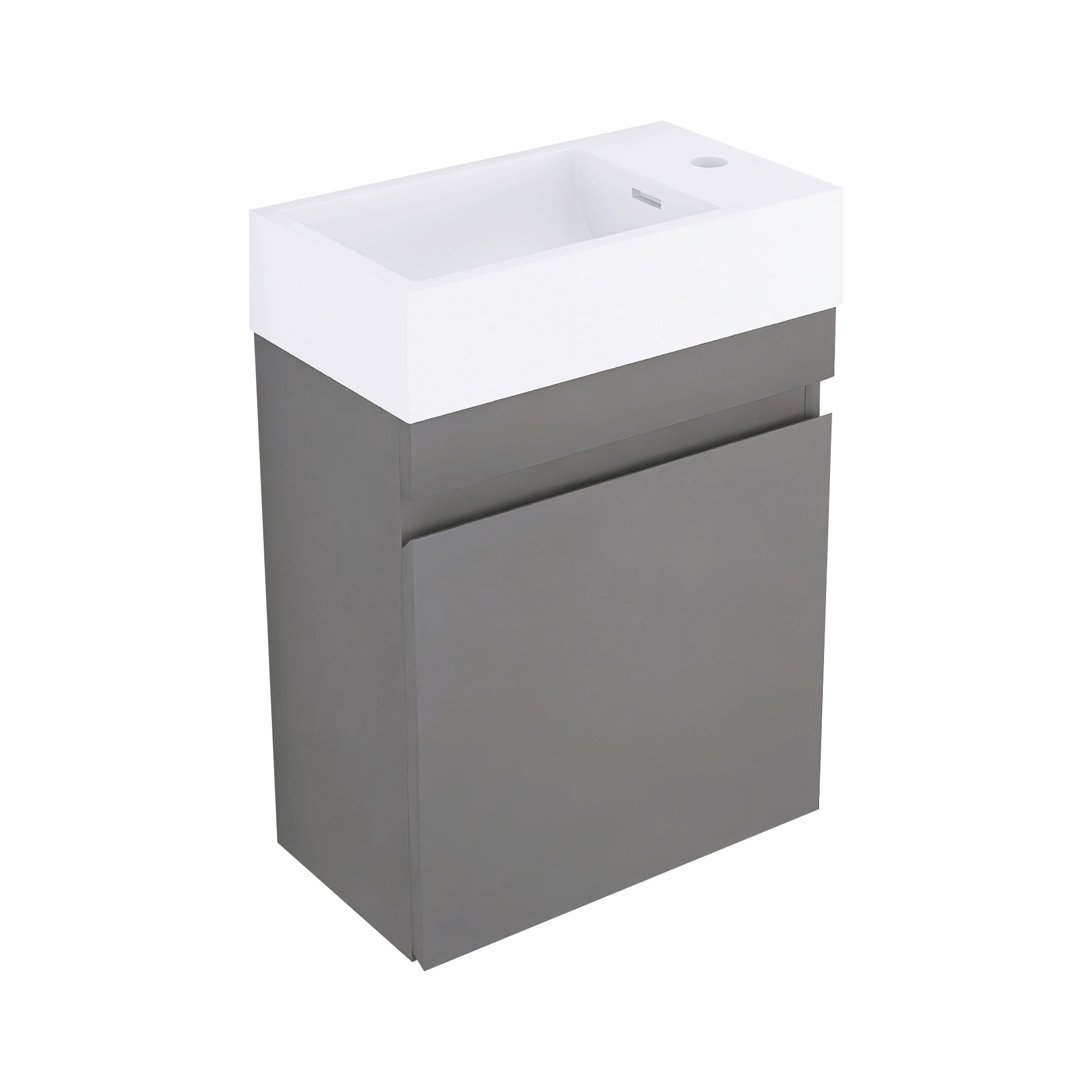 18 in. W x 10 in. D x 25 in. H Single Sink Narrow Floating Bath Vanity in Gray with White Solid Surface Top
