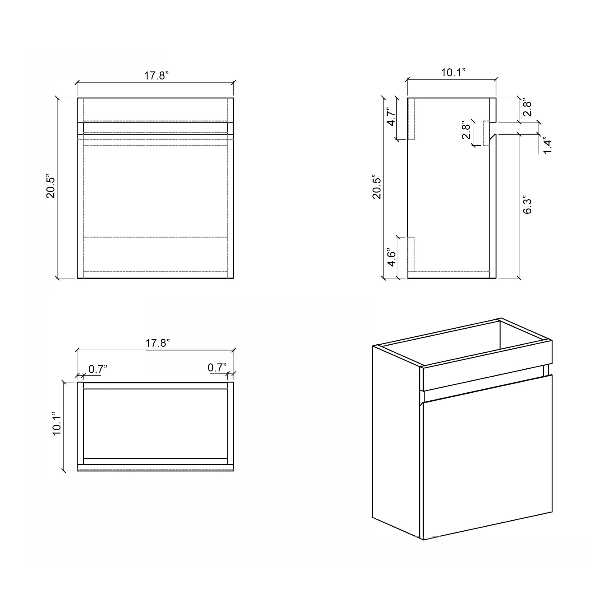 18 in. W x 10 in. D x 25 in. H Single Sink Narrow Floating Bath Vanity in Gray with White Solid Surface Top