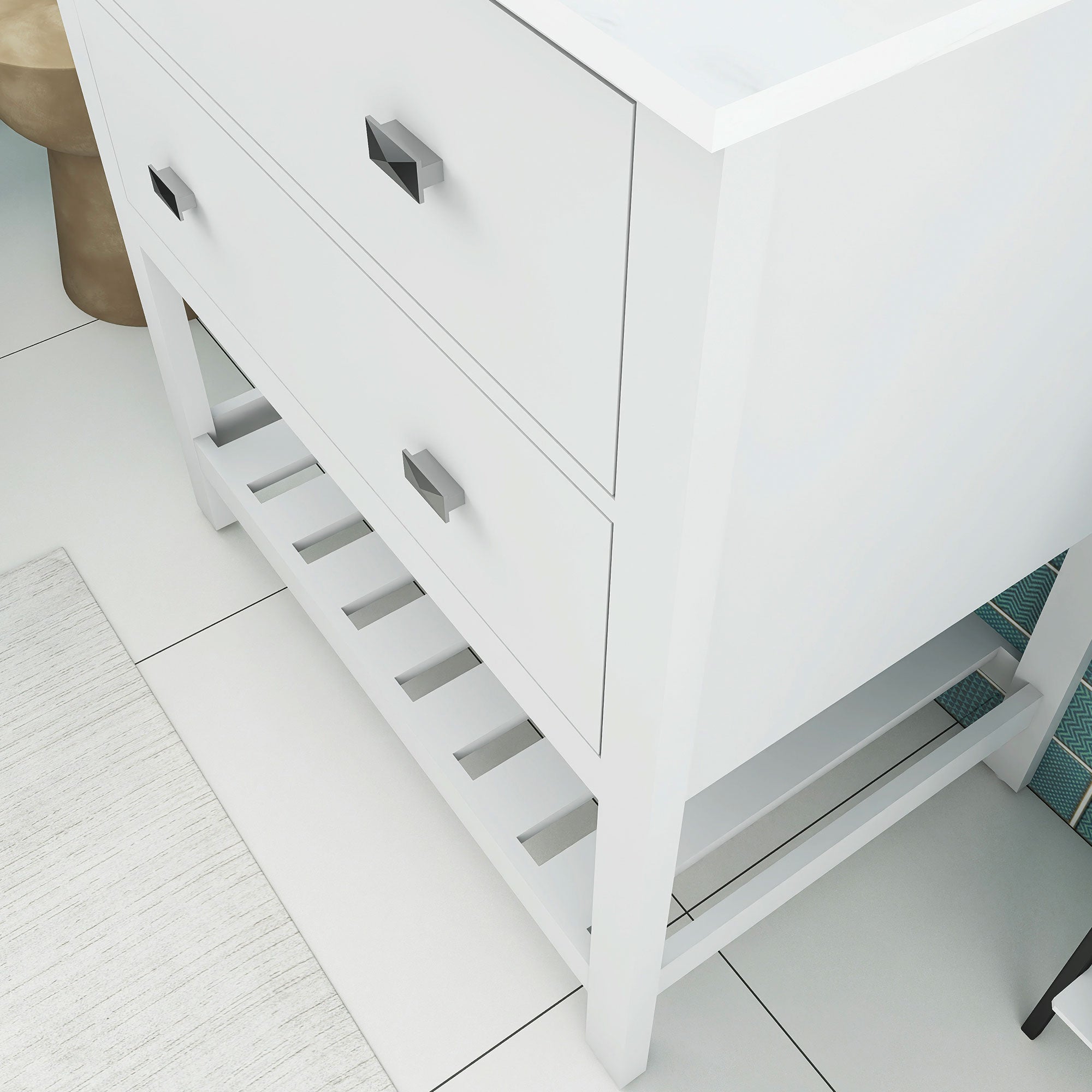 24/30 inch Plywood Freestanding Bathroom Vanity Set with Open Shelf and Ceramic Sink