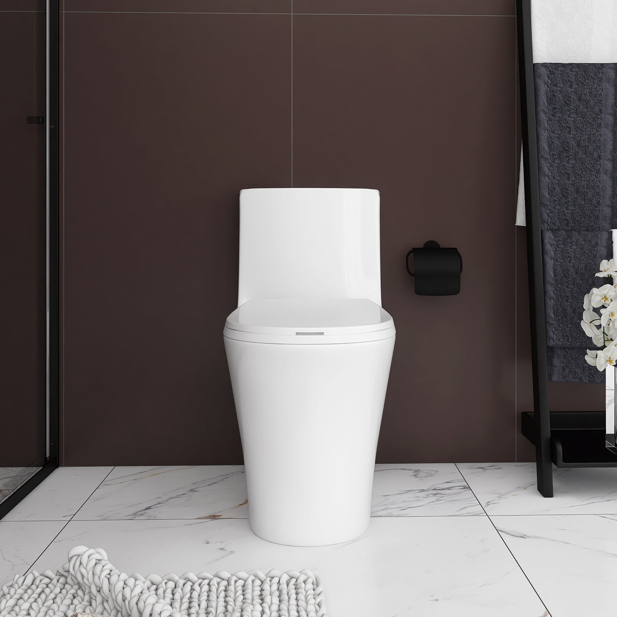 15 1/8 Inch One-piece 1.1/1.6 GPF Dual Flush Elongated Toilet with Soft-Close Seat