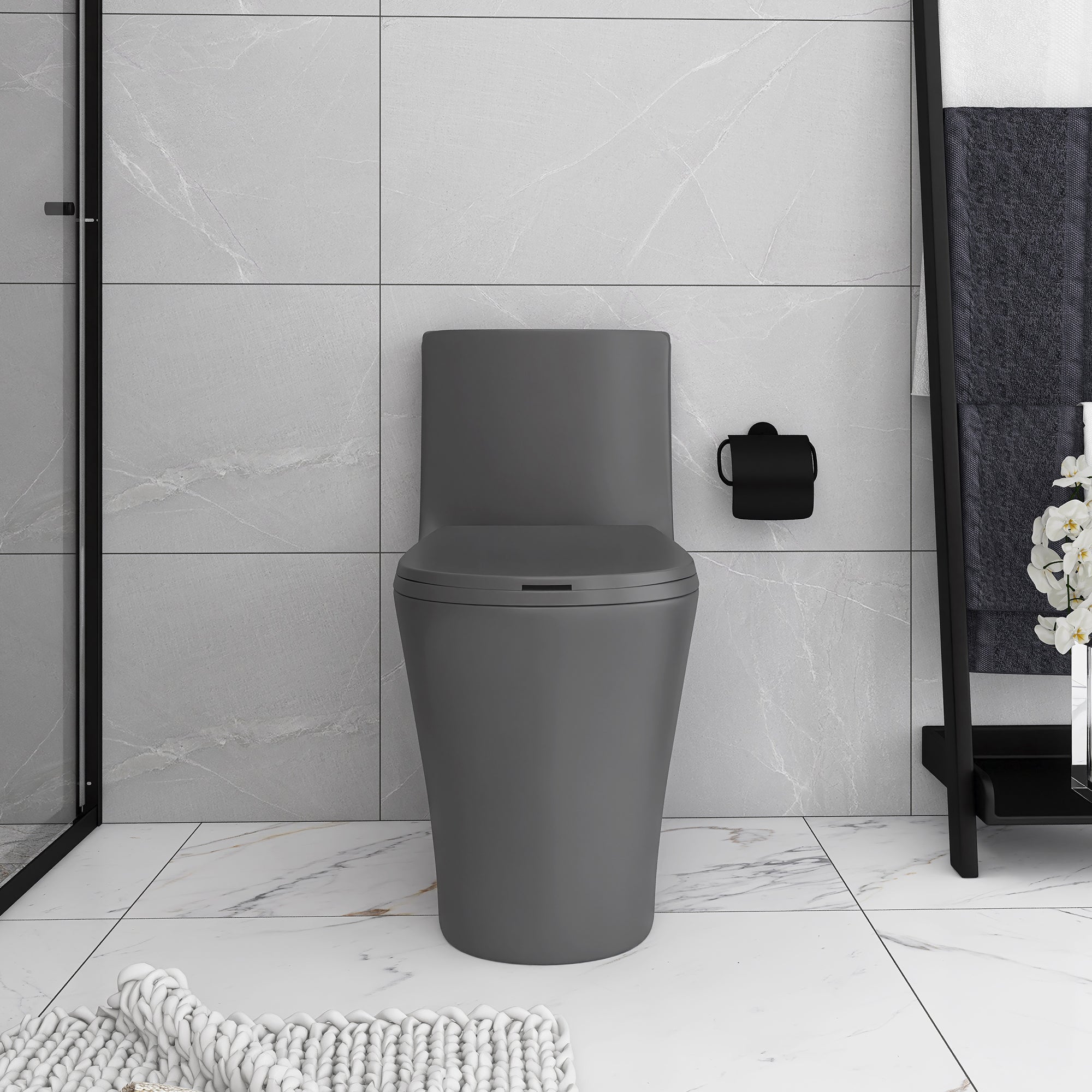 15 1/8 Inch One-piece 1.1/1.6 GPF Dual Flush Elongated Toilet with Soft-Close Seat