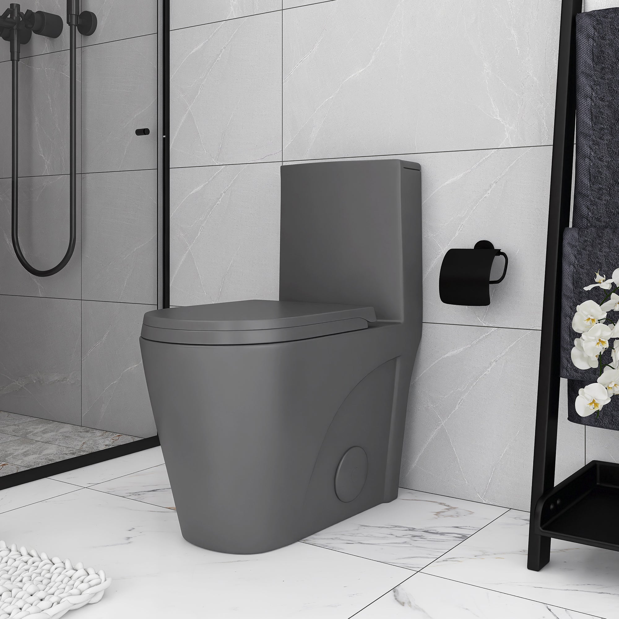15 1/8 Inch One-piece 1.1/1.6 GPF Dual Flush Elongated Toilet with Soft-Close Seat