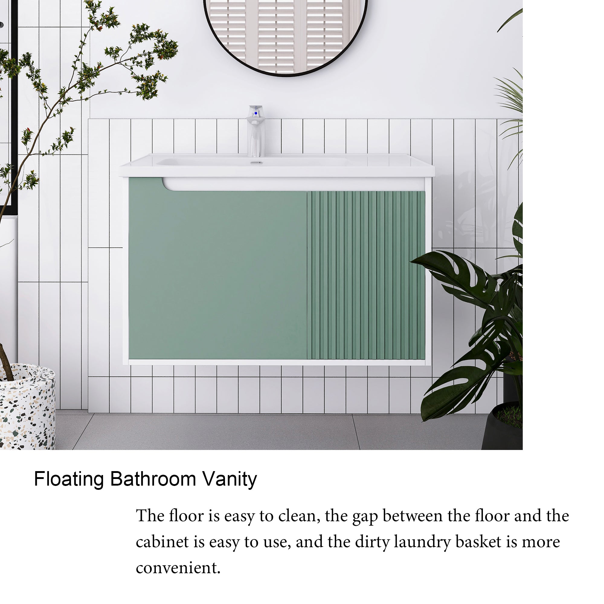 32/36/40 inch Wall Mounted Bathroom Vanity Set in Mint Green with Integrated Ceramic Sink