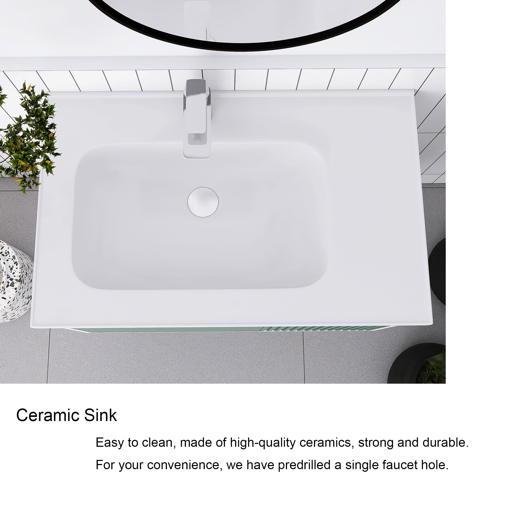 32/36/40 inch Wall Mounted Bathroom Vanity Set in Mint Green with Integrated Ceramic Sink