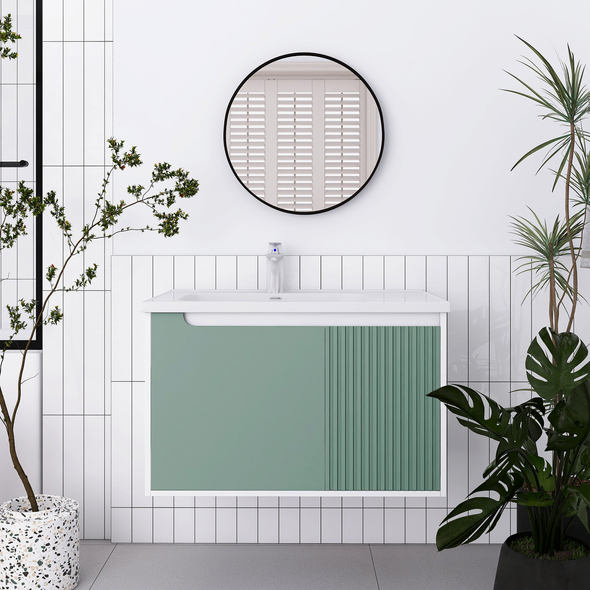 32/36/40 inch Wall Mounted Bathroom Vanity Set in Mint Green with Integrated Ceramic Sink