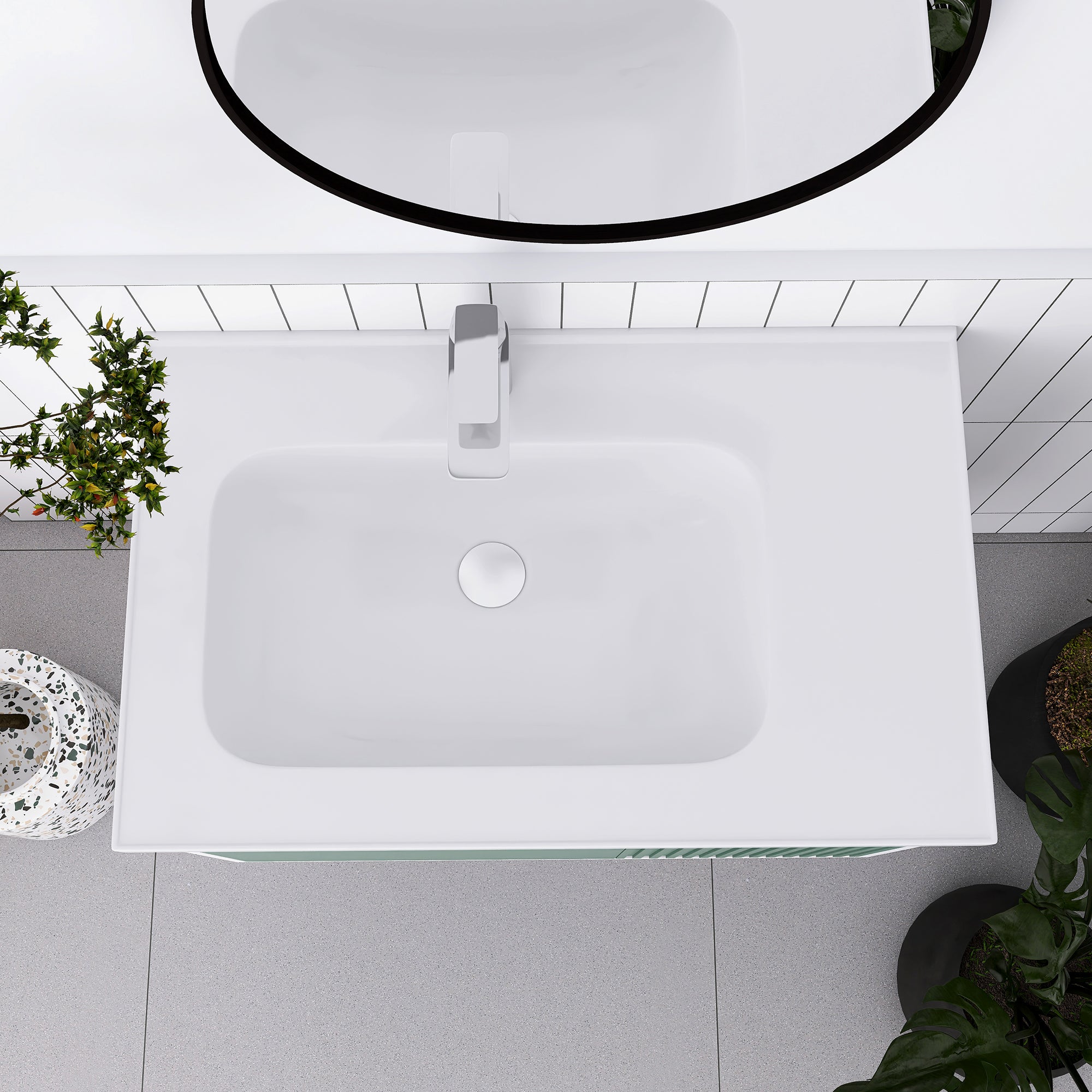 32/36/40 inch Wall Mounted Bathroom Vanity Set in Mint Green with Integrated Ceramic Sink