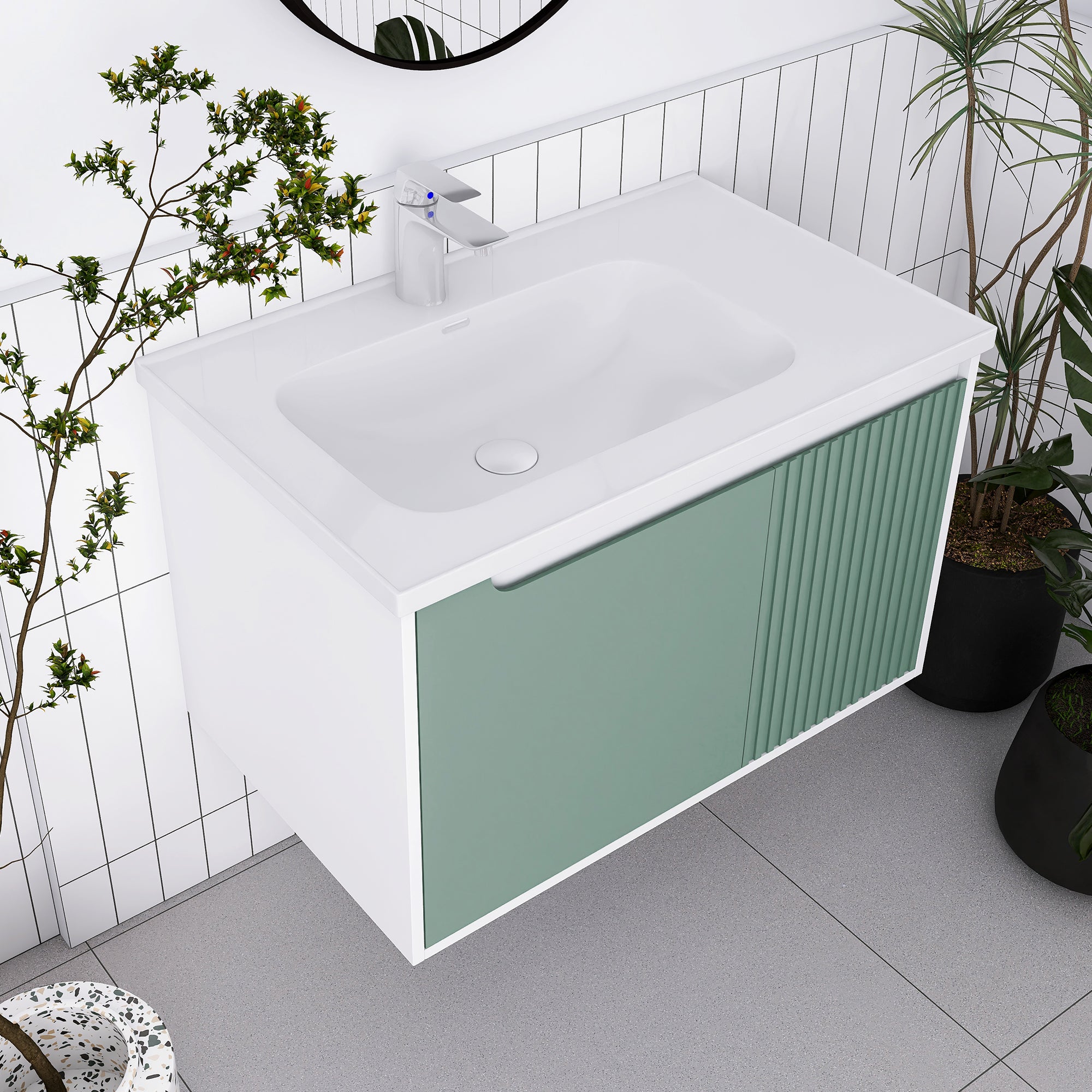 32/36/40 inch Wall Mounted Bathroom Vanity Set in Mint Green with Integrated Ceramic Sink