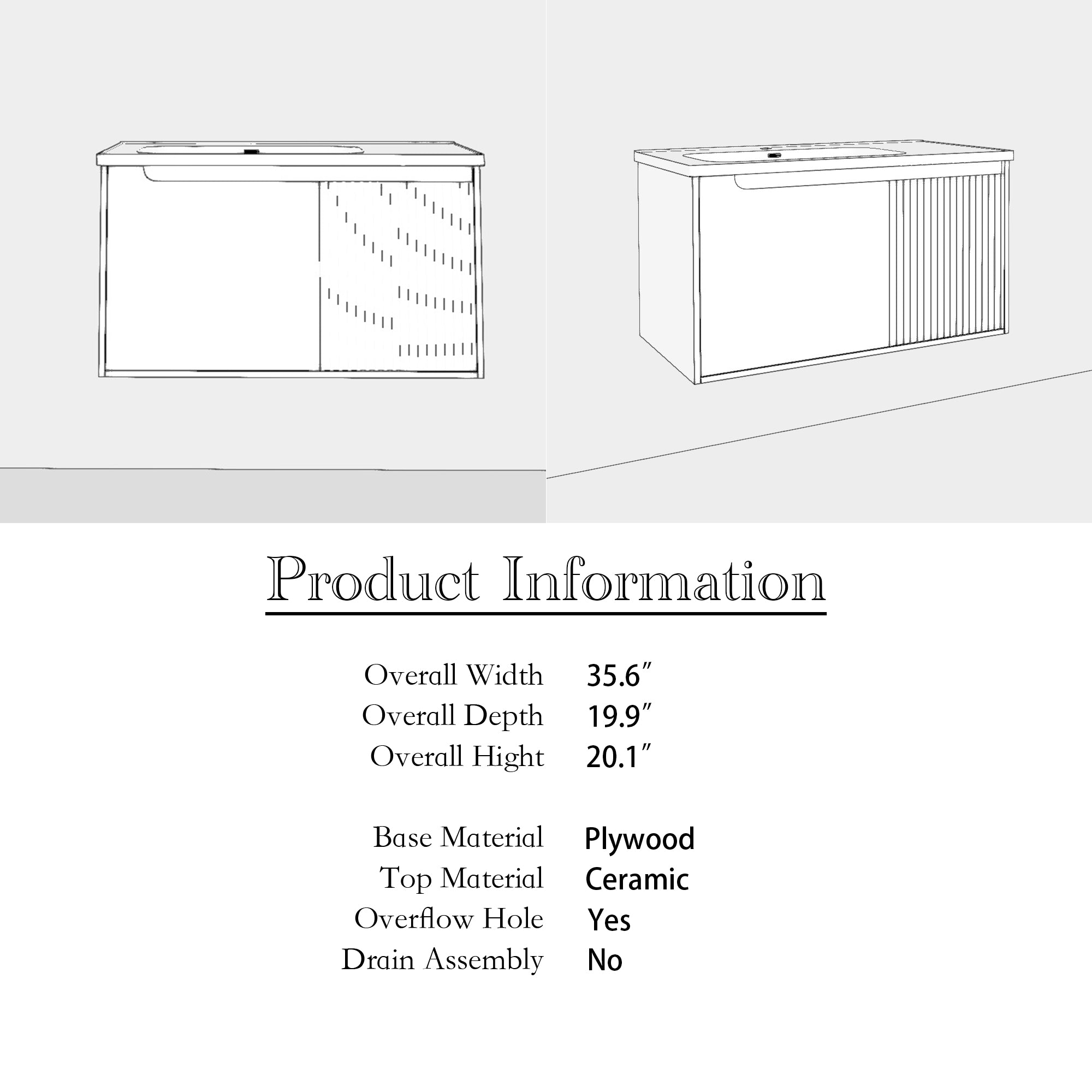 32/36/40 inch Wall Mounted Bathroom Vanity Set in Mint Green with Integrated Ceramic Sink