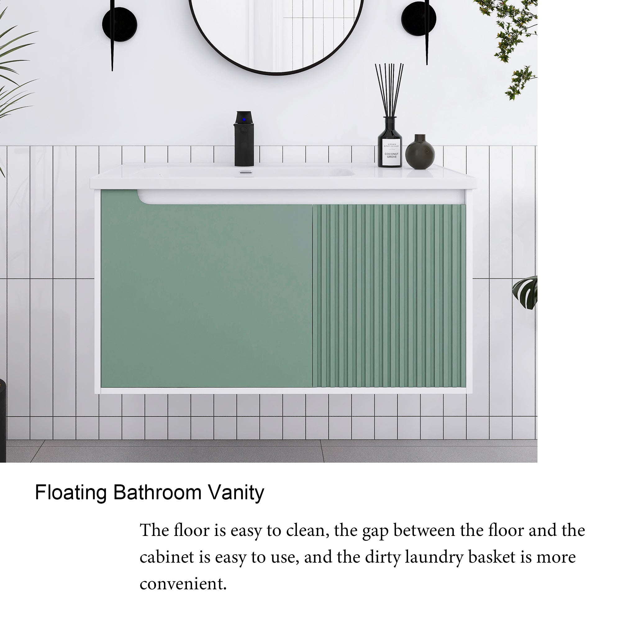 32/36/40 inch Wall Mounted Bathroom Vanity Set in Mint Green with Integrated Ceramic Sink