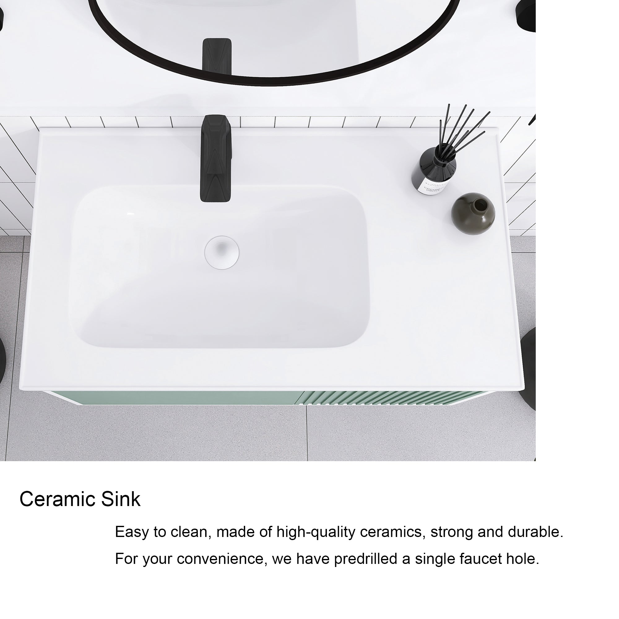 32/36/40 inch Wall Mounted Bathroom Vanity Set in Mint Green with Integrated Ceramic Sink