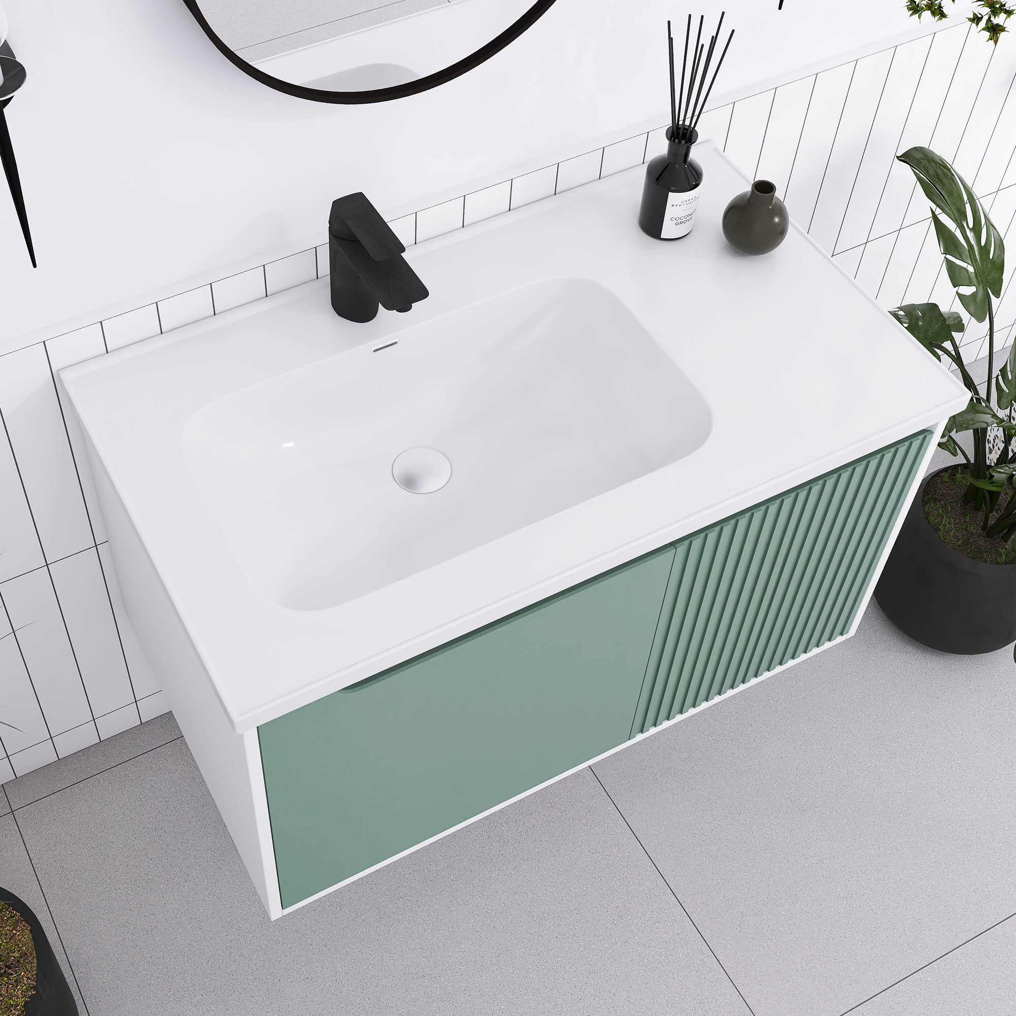 32/36/40 inch Wall Mounted Bathroom Vanity Set in Mint Green with Integrated Ceramic Sink