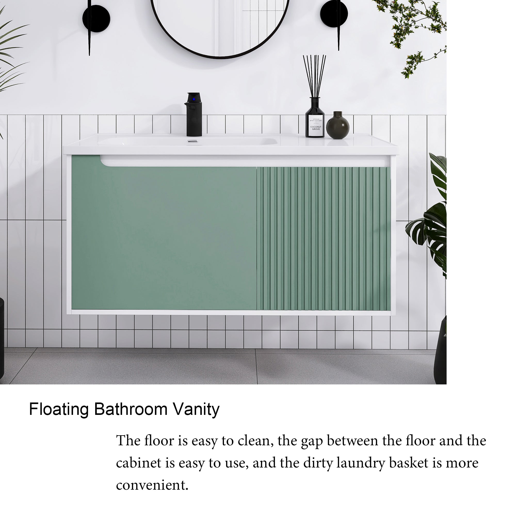 32/36/40 inch Wall Mounted Bathroom Vanity Set in Mint Green with Integrated Ceramic Sink