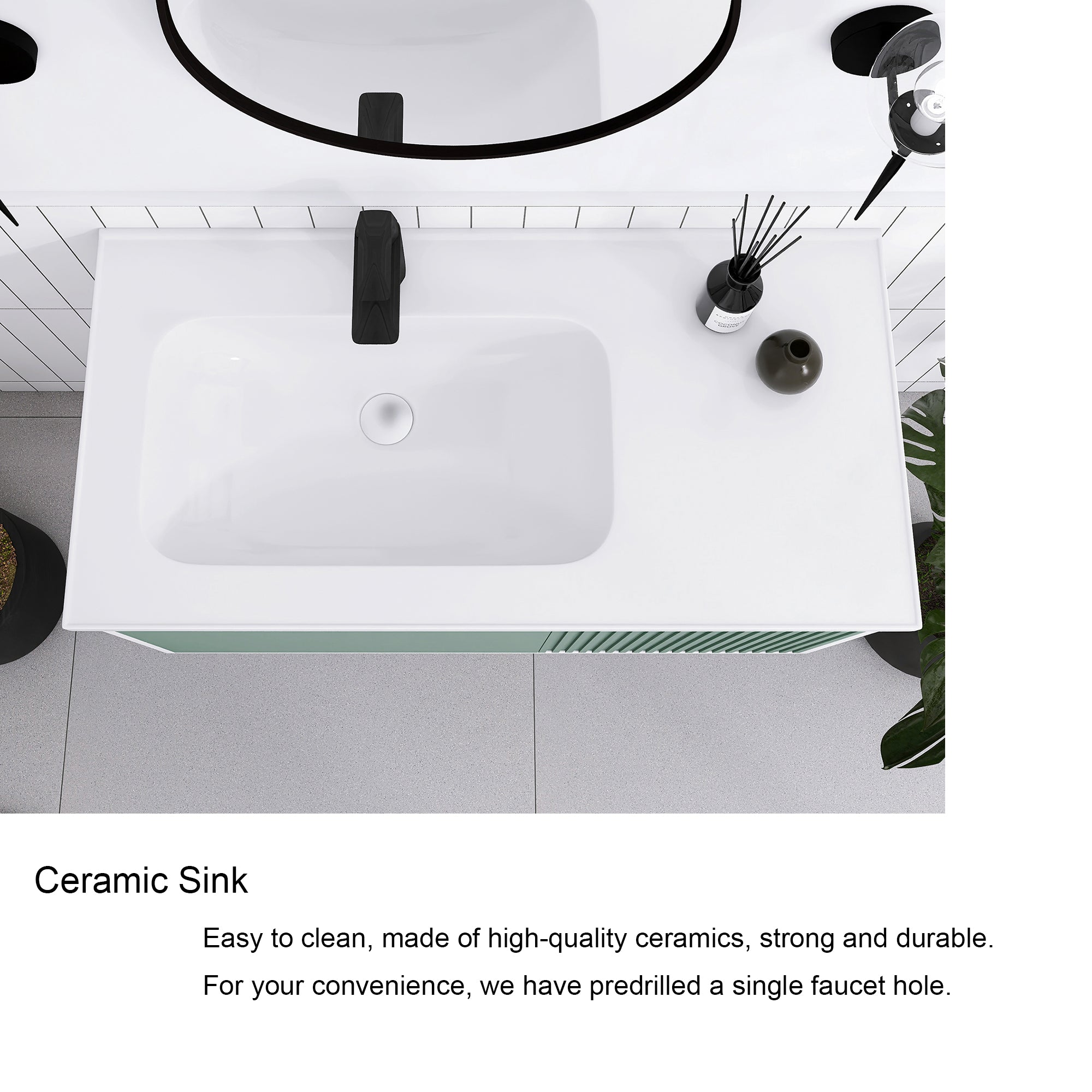 32/36/40 inch Wall Mounted Bathroom Vanity Set in Mint Green with Integrated Ceramic Sink