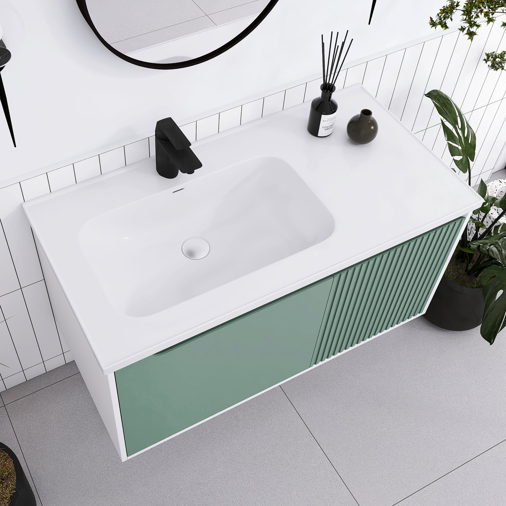 32/36/40 inch Wall Mounted Bathroom Vanity Set in Mint Green with Integrated Ceramic Sink
