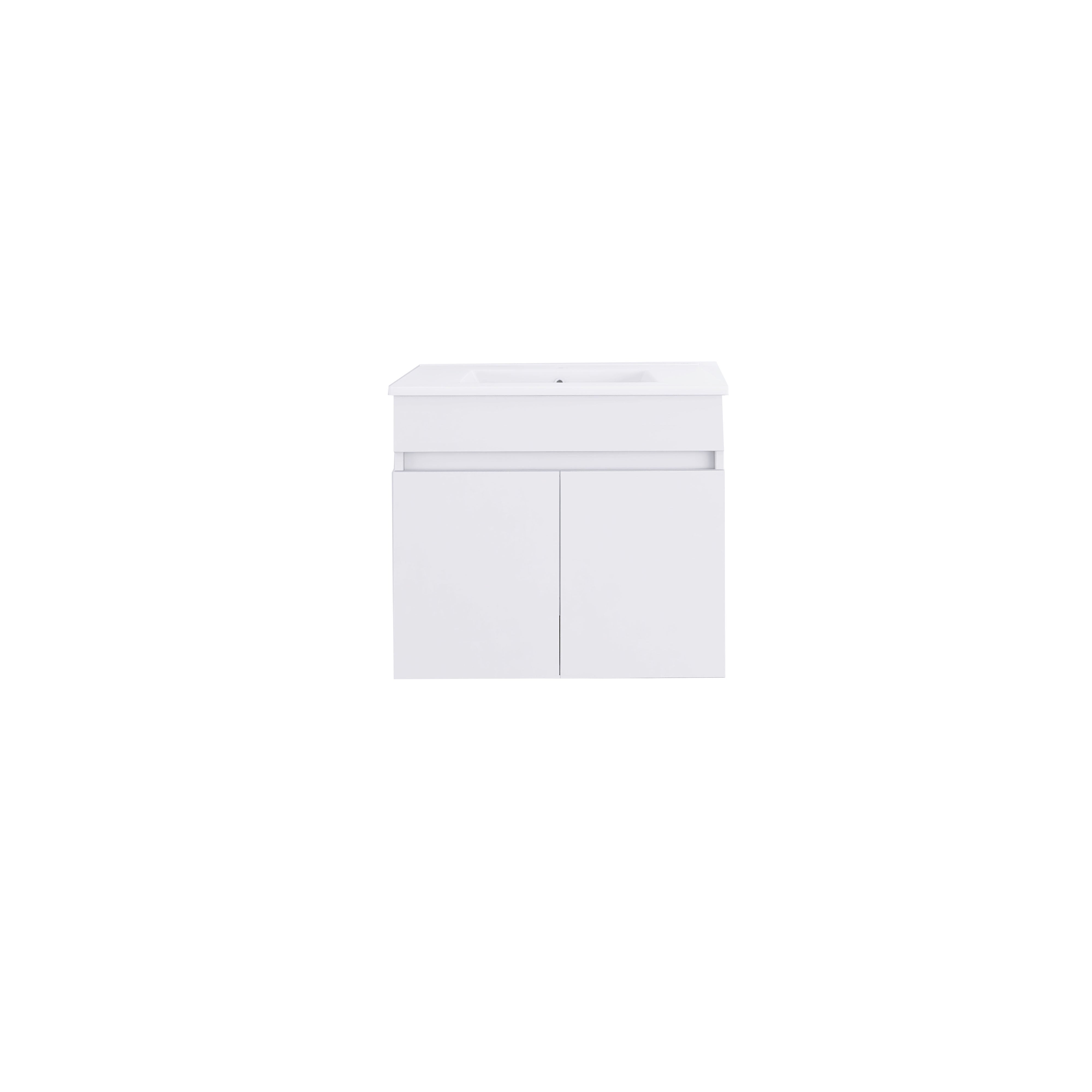 Wall Mounted Bathroom Vanity in White with Soft Close Doors with White Ceramic Basin