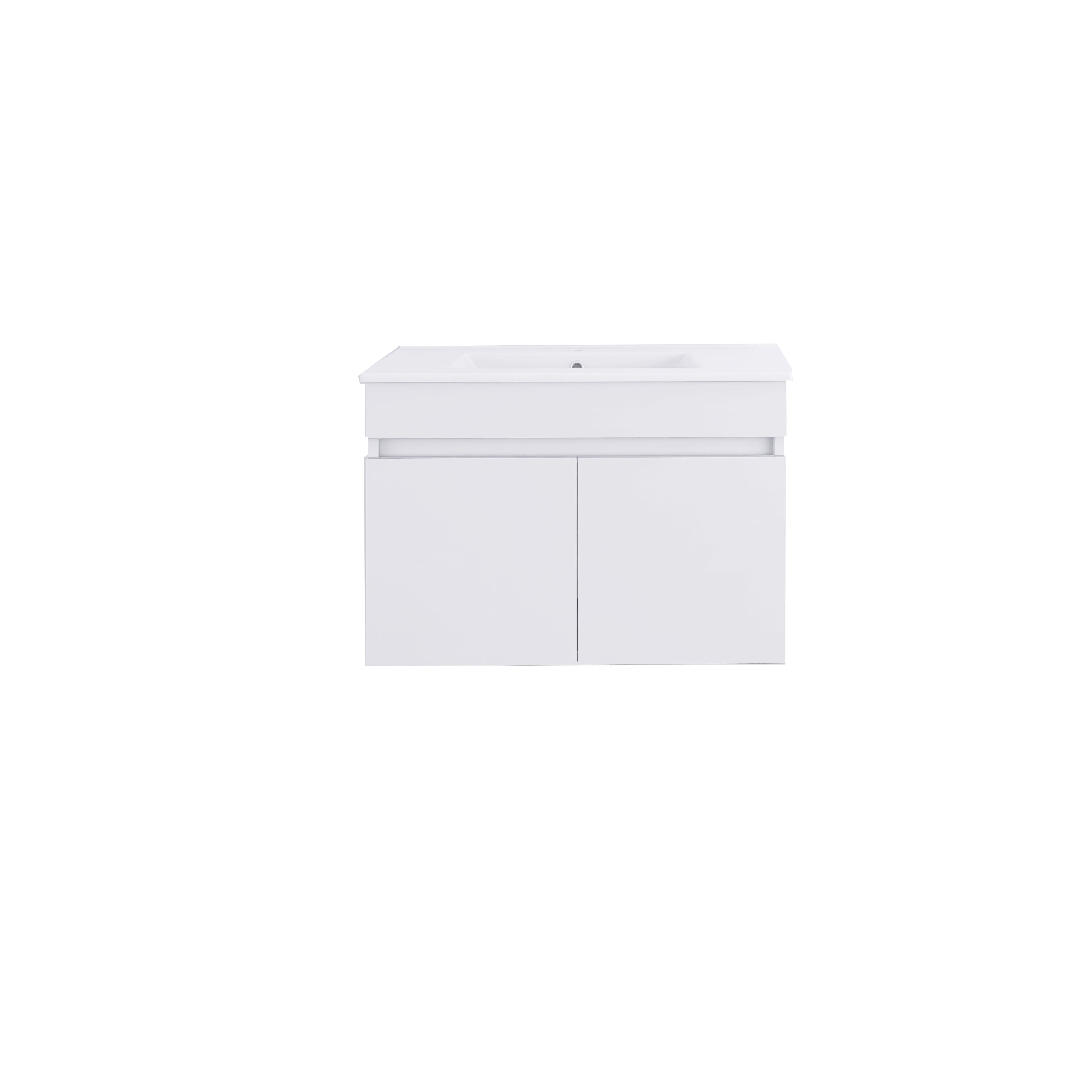 Wall Mounted Bathroom Vanity in White with Soft Close Doors with White Ceramic Basin