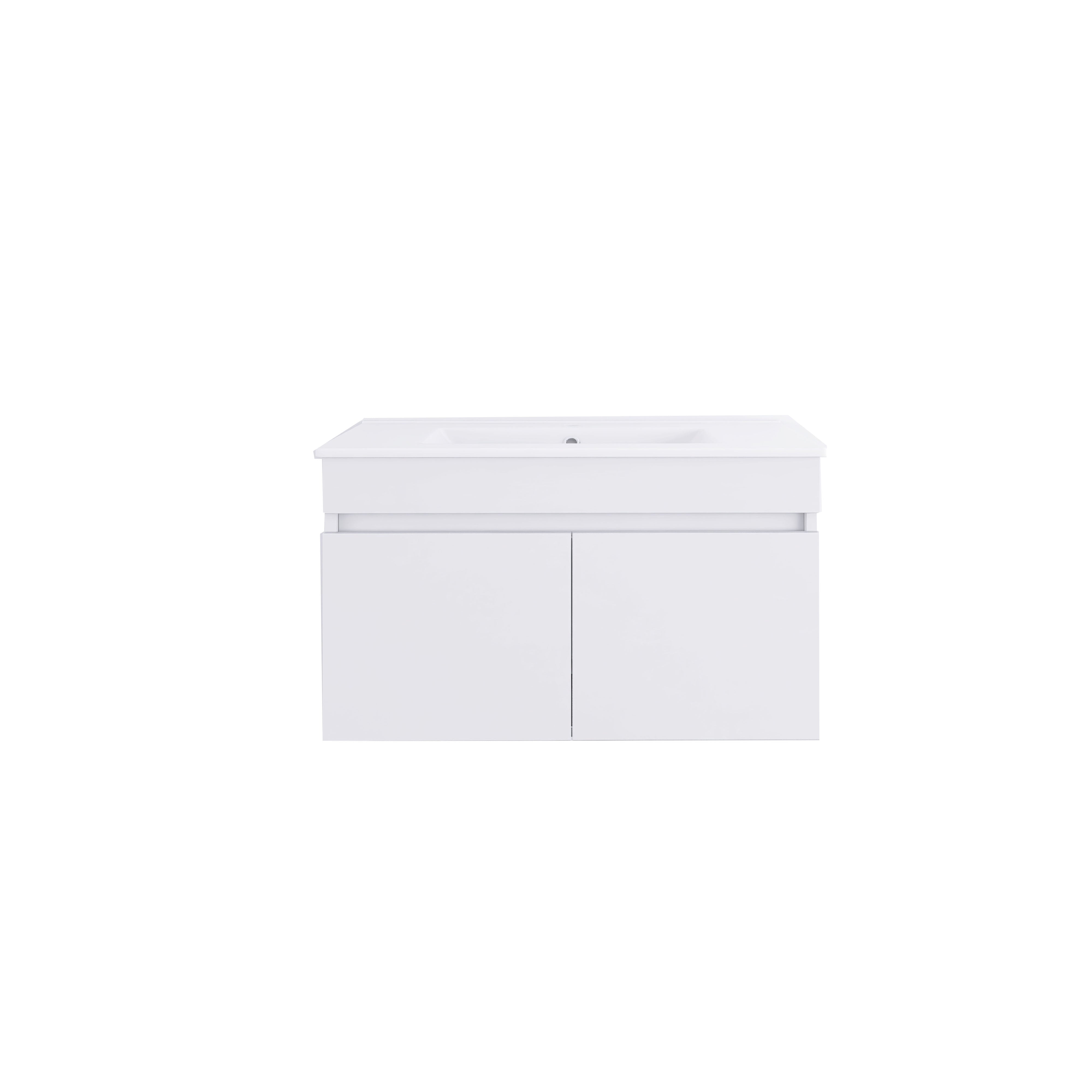 Wall Mounted Bathroom Vanity in White with Soft Close Doors with White Ceramic Basin