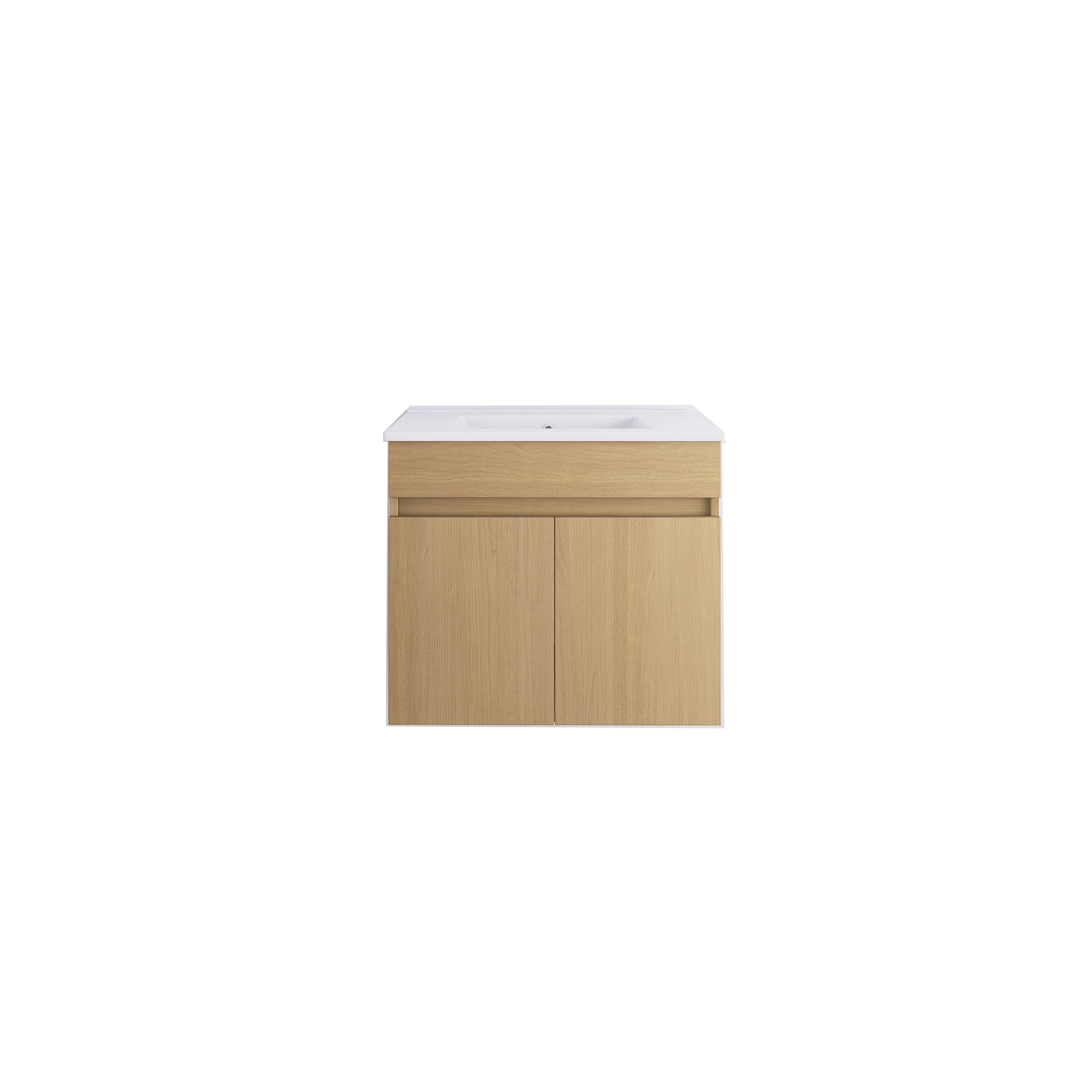 Wall Mounted Bathroom Vanity with Two Soft Close Cabinet Doors with White Ceramic Basin